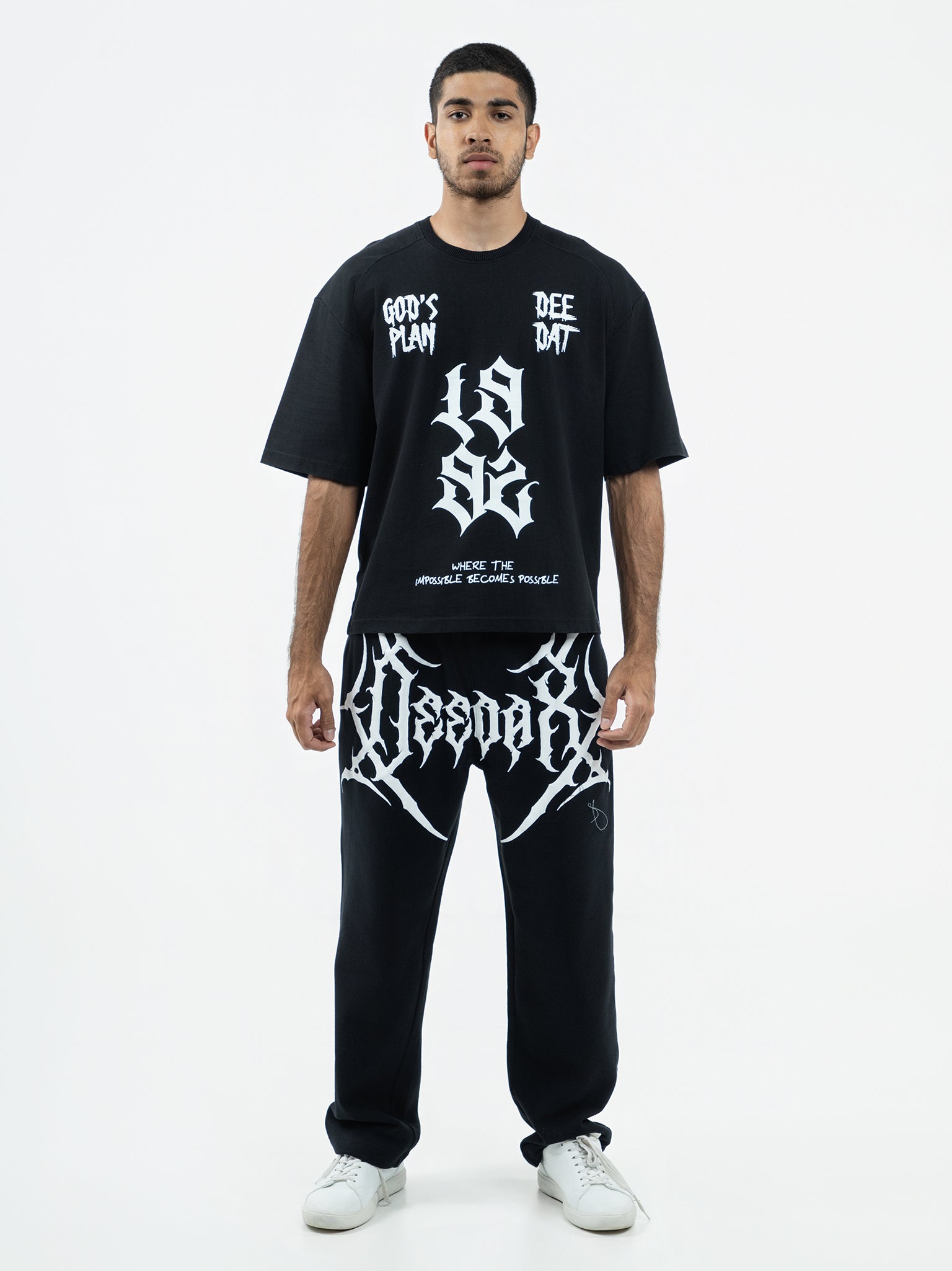 DEEDAT GOD'S PLAN CROPPED Oversized Tees - Black