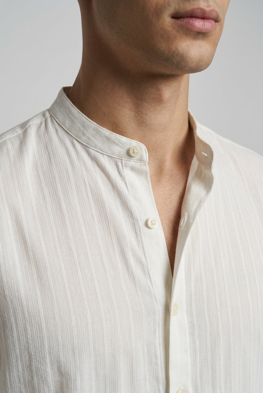 DEEDAT Standard Hem Regular Fit Mandarin Collar Casual Shirt - White