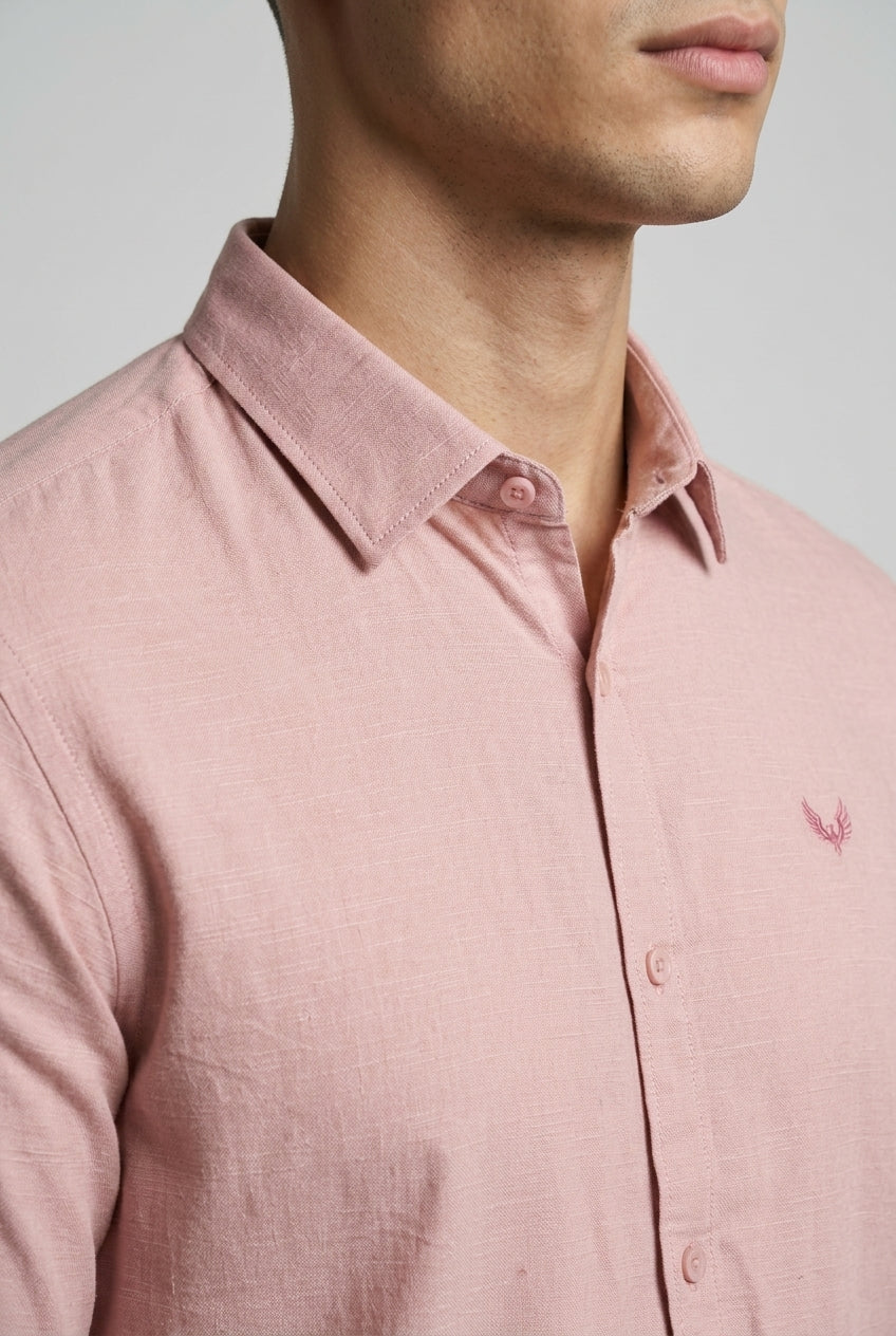 DEEDAT Standard Hem Regular Fit Cutaway Collar Casual Shirt - Pink