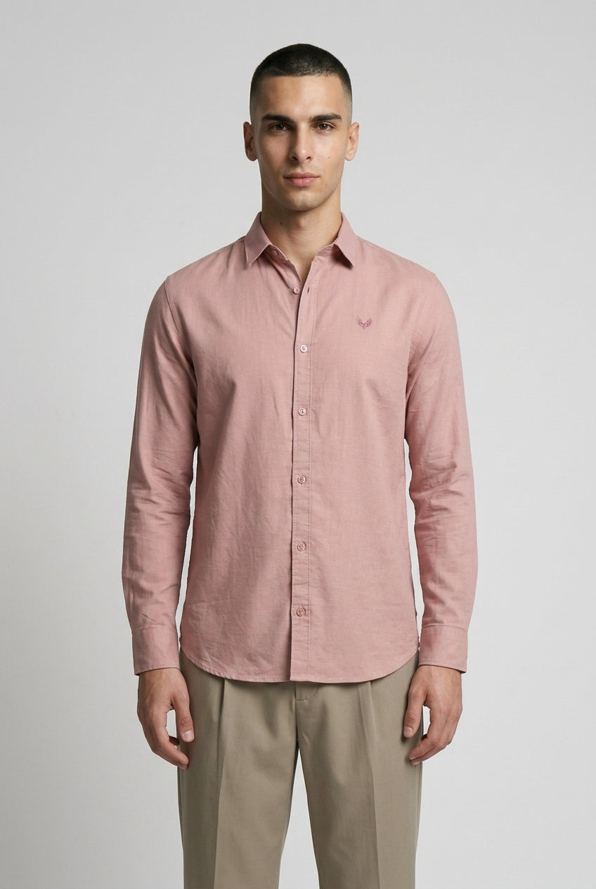 DEEDAT Standard Hem Regular Fit Cutaway Collar Casual Shirt - Pink