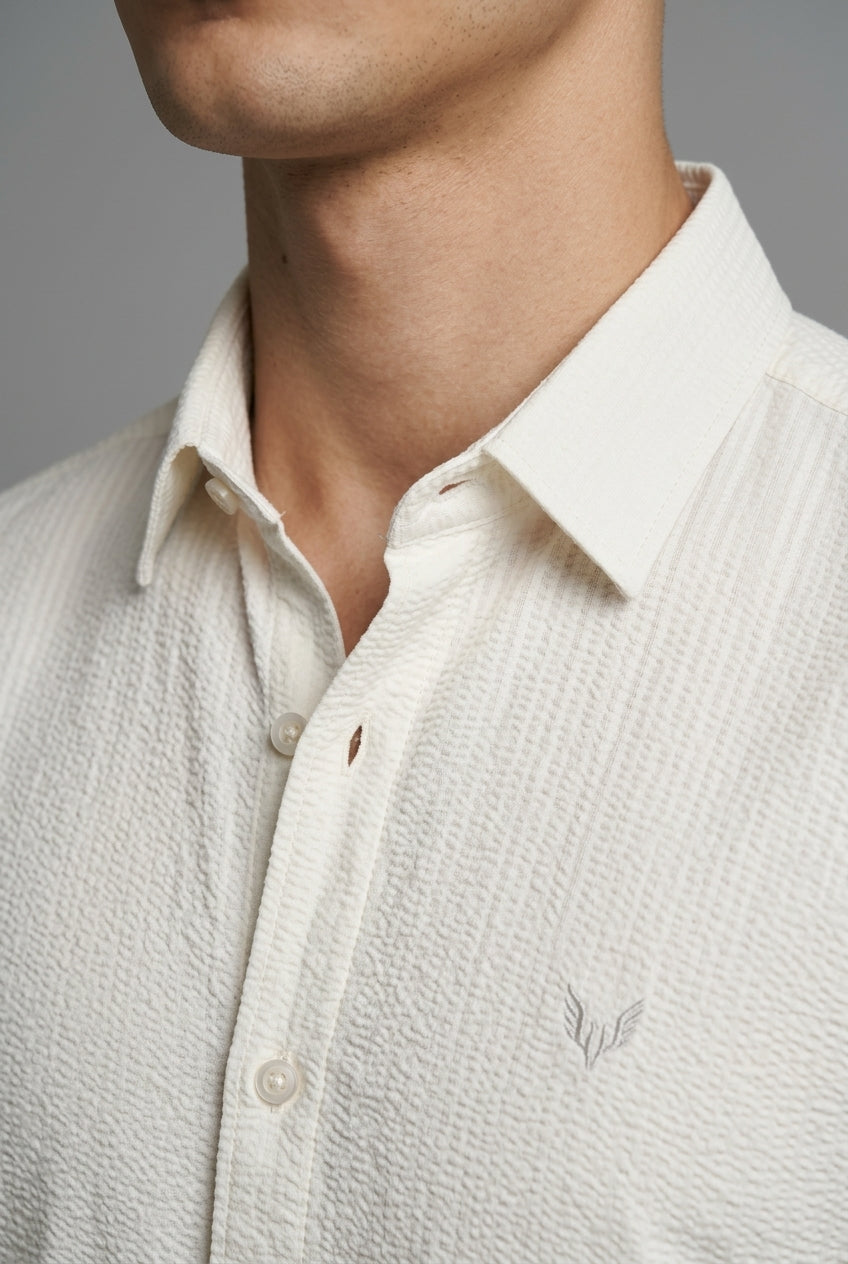 DEEDAT Standard Hem Regular Fit Cutaway Collar Casual Shirt - White