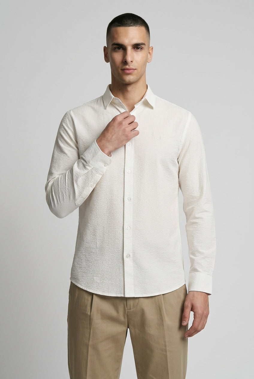 DEEDAT Standard Hem Regular Fit Cutaway Collar Casual Shirt - White