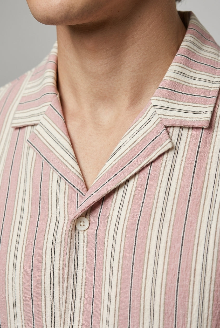 DEEDAT Striped Regular Fit Cutaway Collar Casual Shirt - Beige/Pink