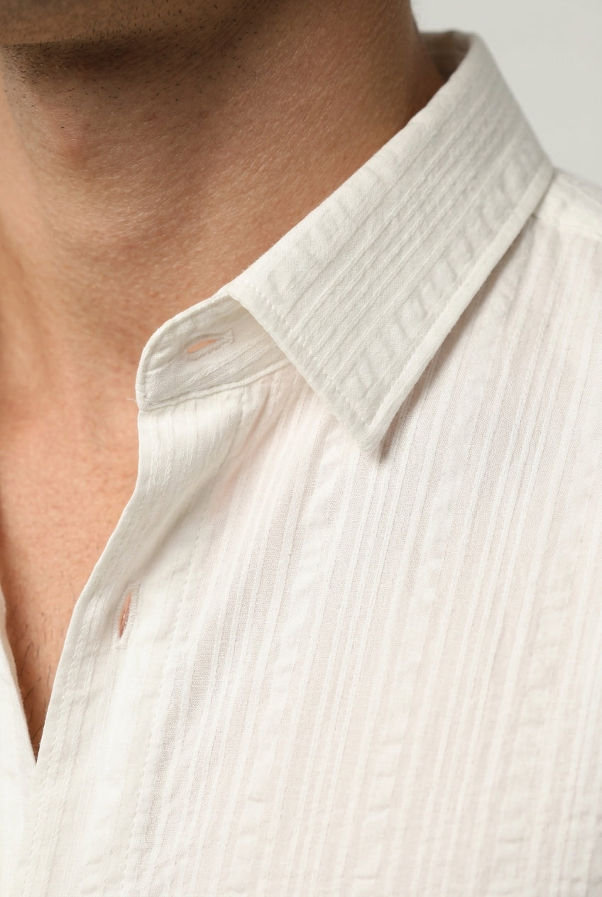DEEDAT Standard Hem Regular Fit Cutaway Collar Casual Shirt - White