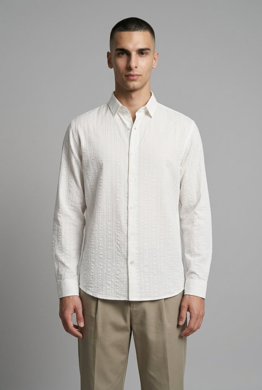 DEEDAT Standard Hem Regular Fit Cutaway Collar Casual Shirt - White