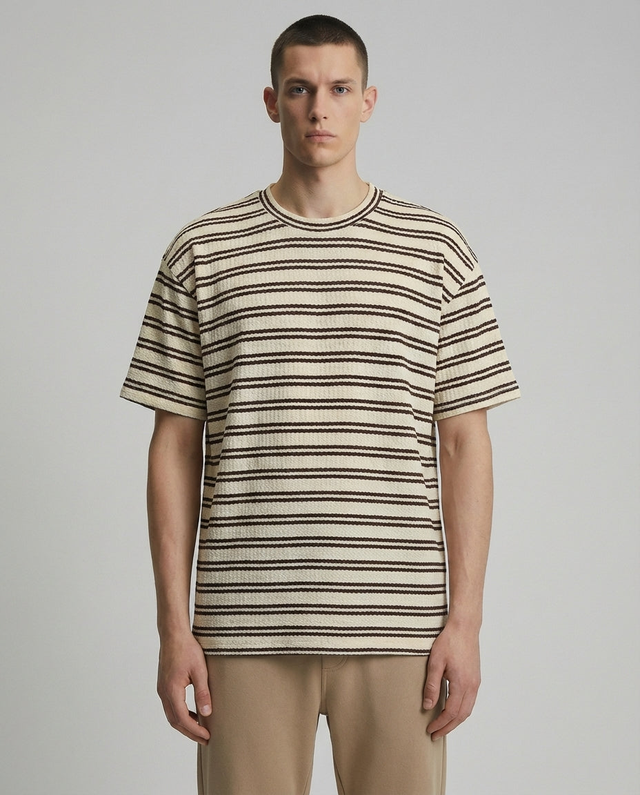 DEEDAT Nature Verse Cropped Oversized Cuban collar Tees -Beige coffee