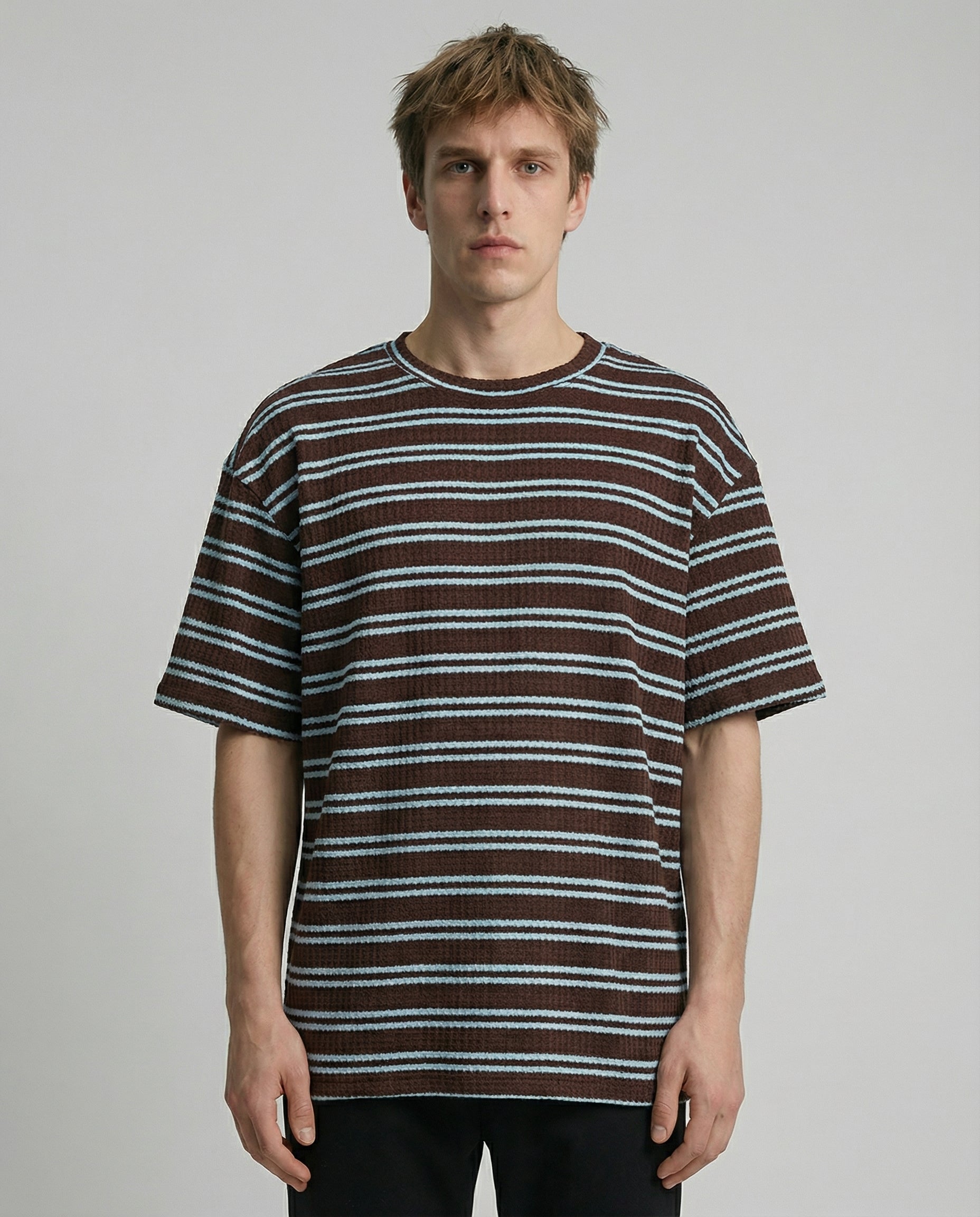 DEEDAT Nature Verse Cropped Oversized Cuban collar Tees-Coffee\Blue
