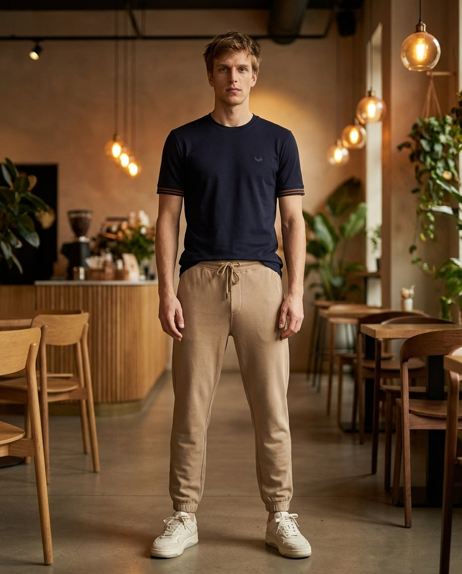 DEEDAT Short Sleeve Slim Fit Crew Neck Tees-Navy