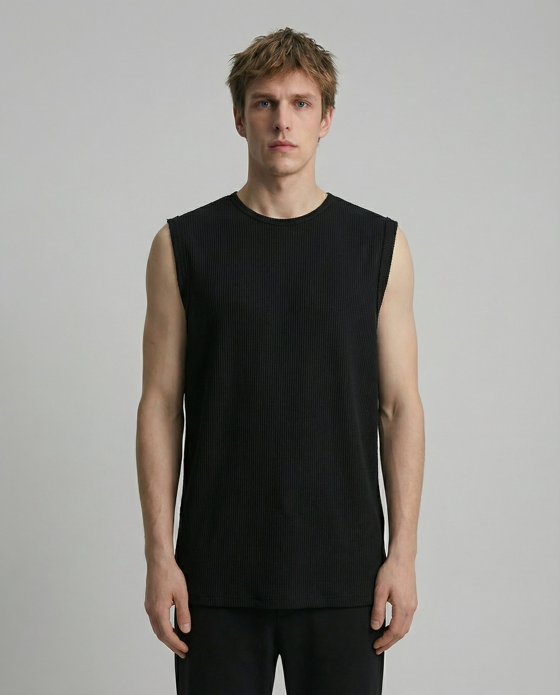 DEEDAT Nature Verse Crew Neck Regular Fit Tank Top -Black