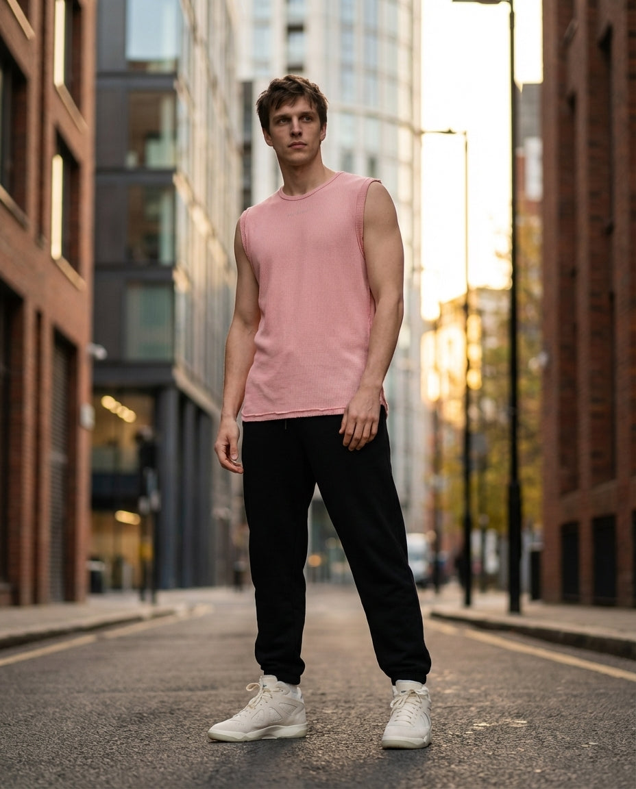 DEEDAT Nature Verse Crew Neck Regular Fit Tank Top-Pink