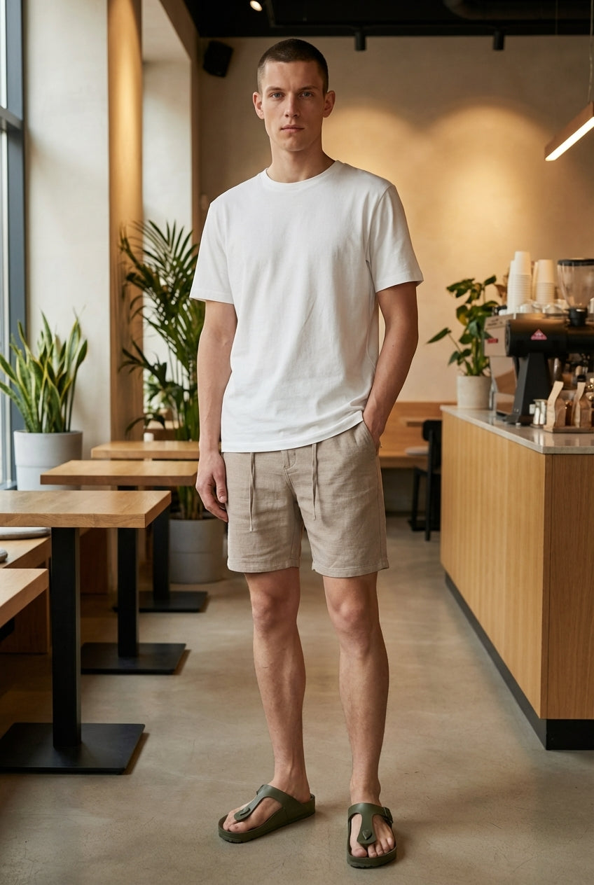 DEEDAT Standard Hem Slim Fit Short - Beige