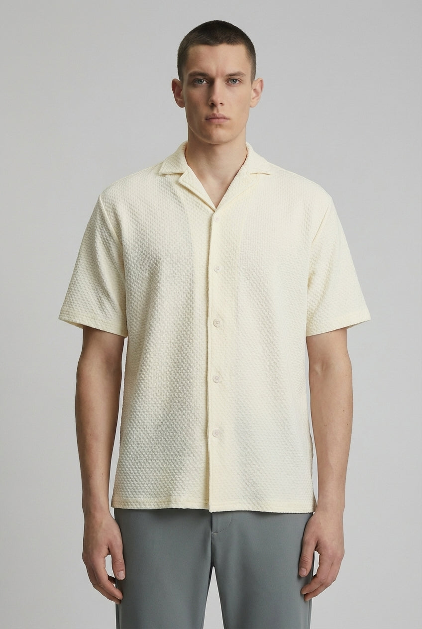 DEEDAT NATURE VERSE Regular Fit Short Sleeves Cuban Collar Shirt - BEIGE