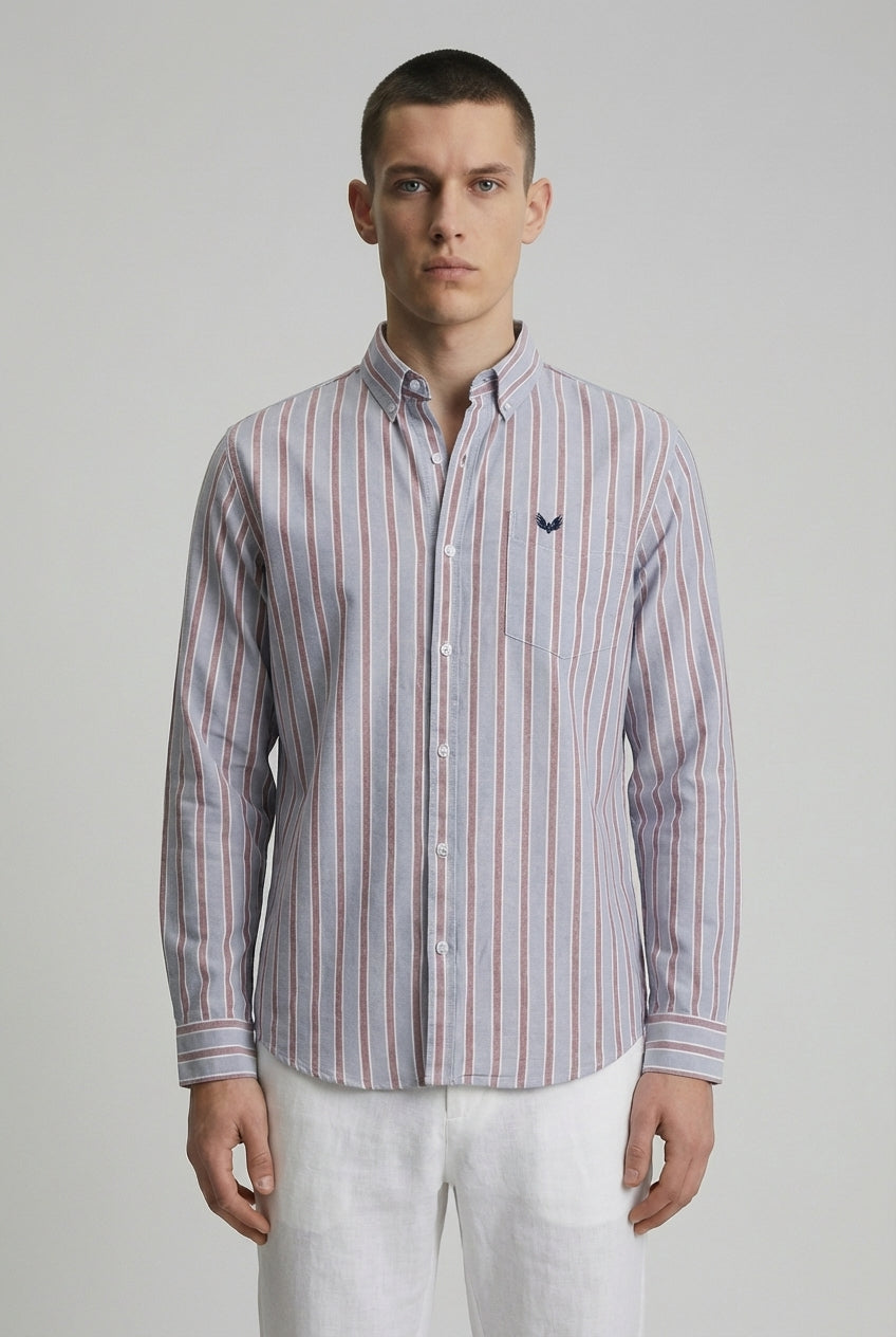 DEEDAT Striped Long Sleeves Regular Fit Cutaway Collar Shirt - Blue and Red