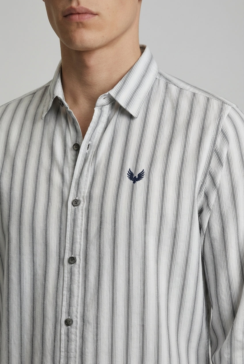 DEEDAT Striped Long Sleeves Slim Fit Cutaway Collar Shirt - Green