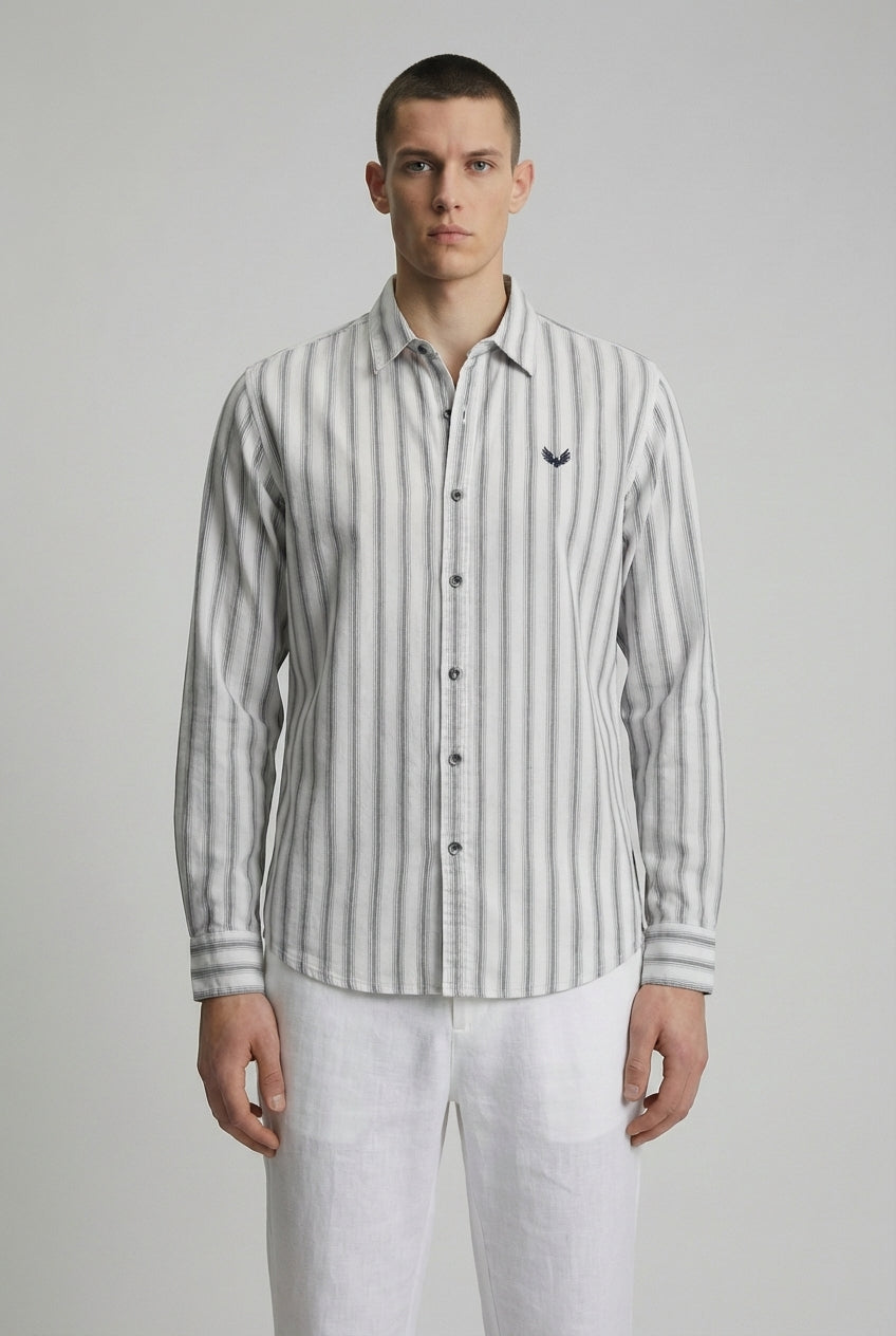 DEEDAT Striped Long Sleeves Slim Fit Cutaway Collar Shirt - Green