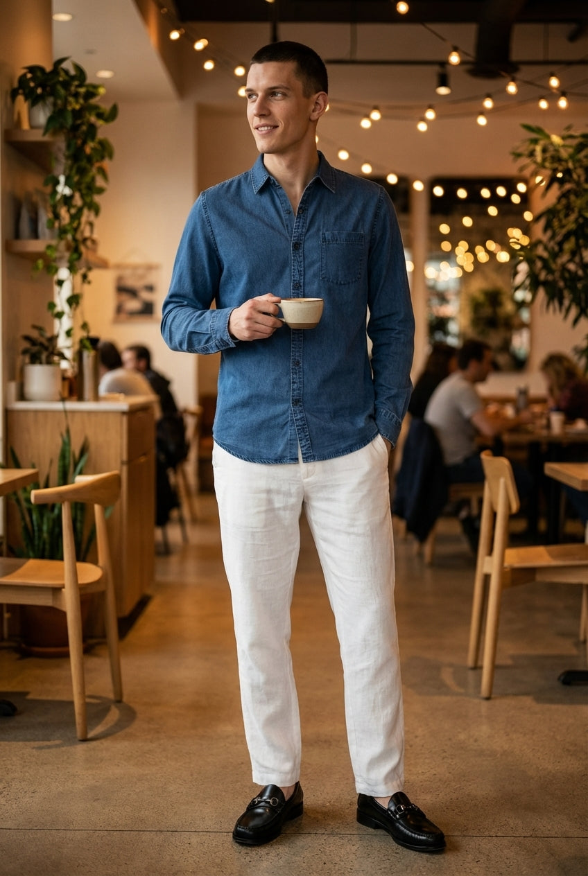 DEEDAT Slim Fit Long Sleeve Shirt -Blue