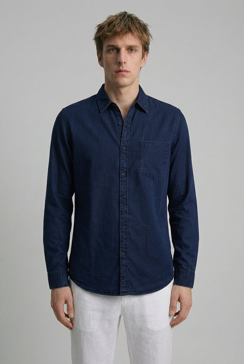 DEEDAT Slim Fit Long Sleeve Shirt -Indigo