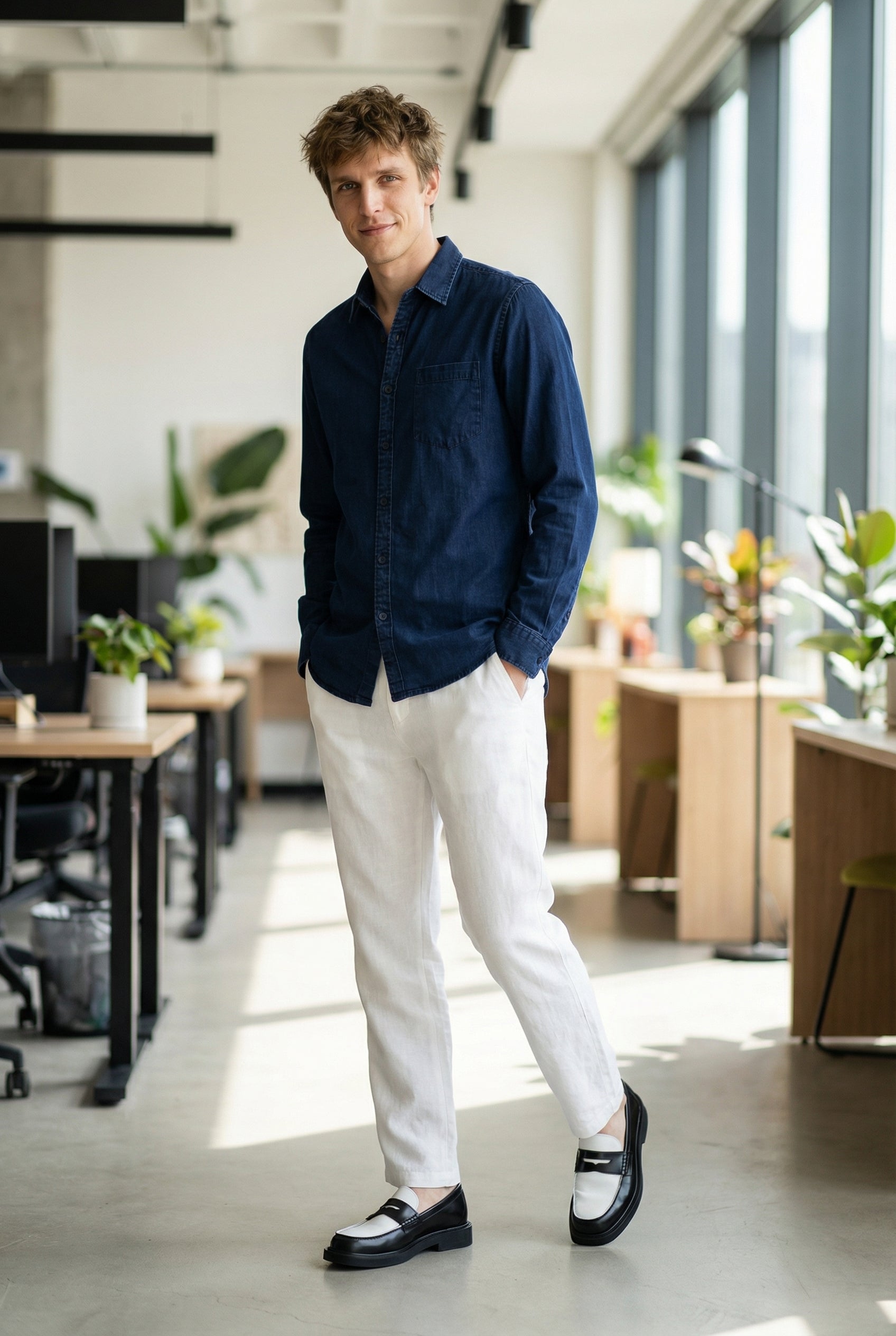 DEEDAT Slim Fit Long Sleeve Shirt -Indigo