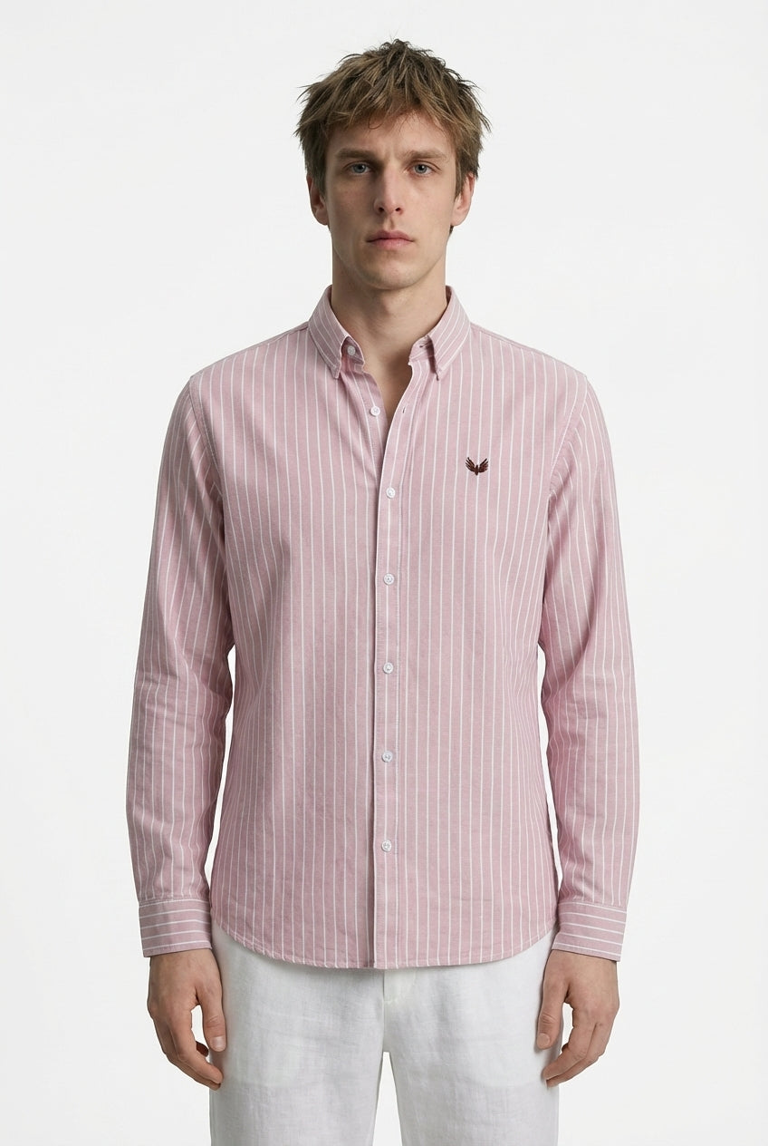 DEEDAT Striped Long Sleeves Regular Fit Cutaway Collar Shirt - Pink