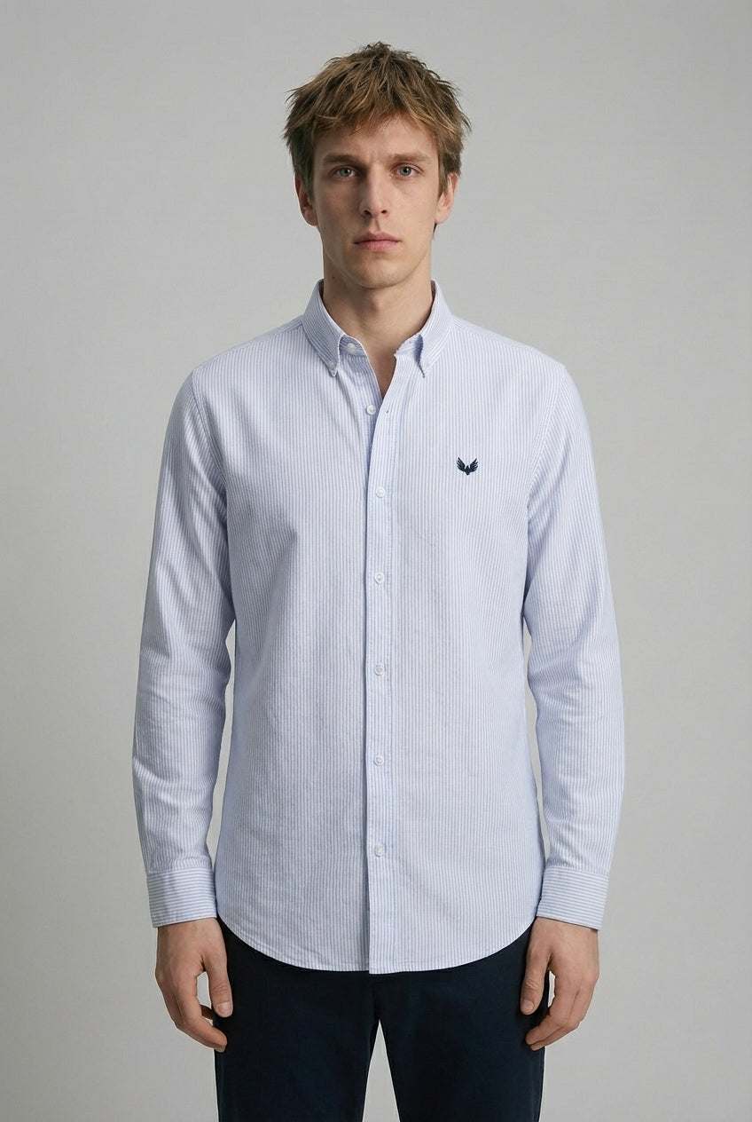 DEEDAT Striped Long Sleeves Regular Fit Cutaway Collar Shirt - Blue and White