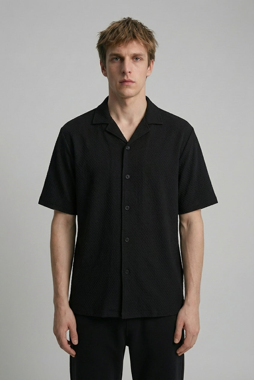 DEEDAT NATURE VERSE Cuban Collar Regular Fit Casual Shirt - Black