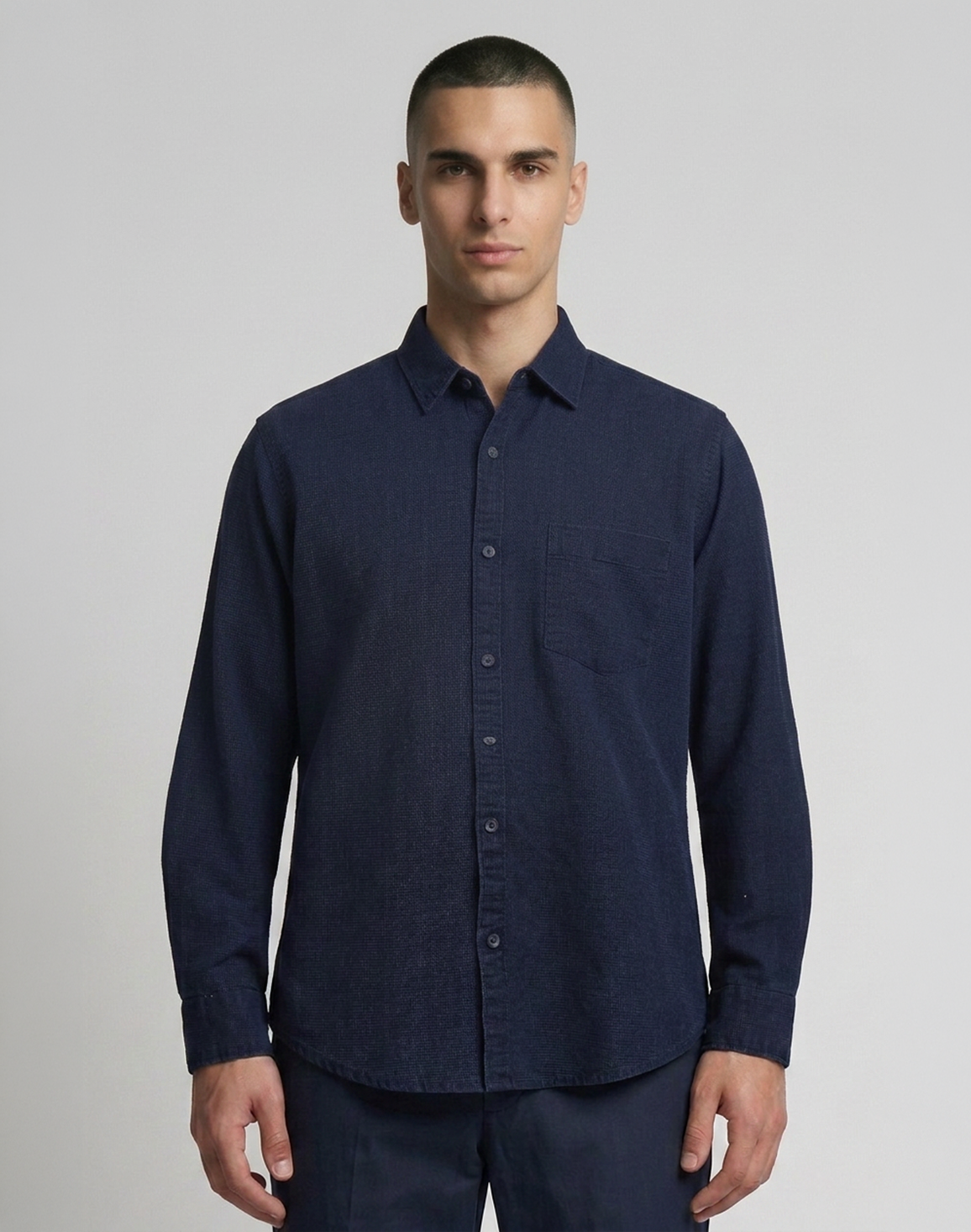 DEEDAT Long Sleeves Regular Fit Cutaway Collar Shirt - Denim Blue