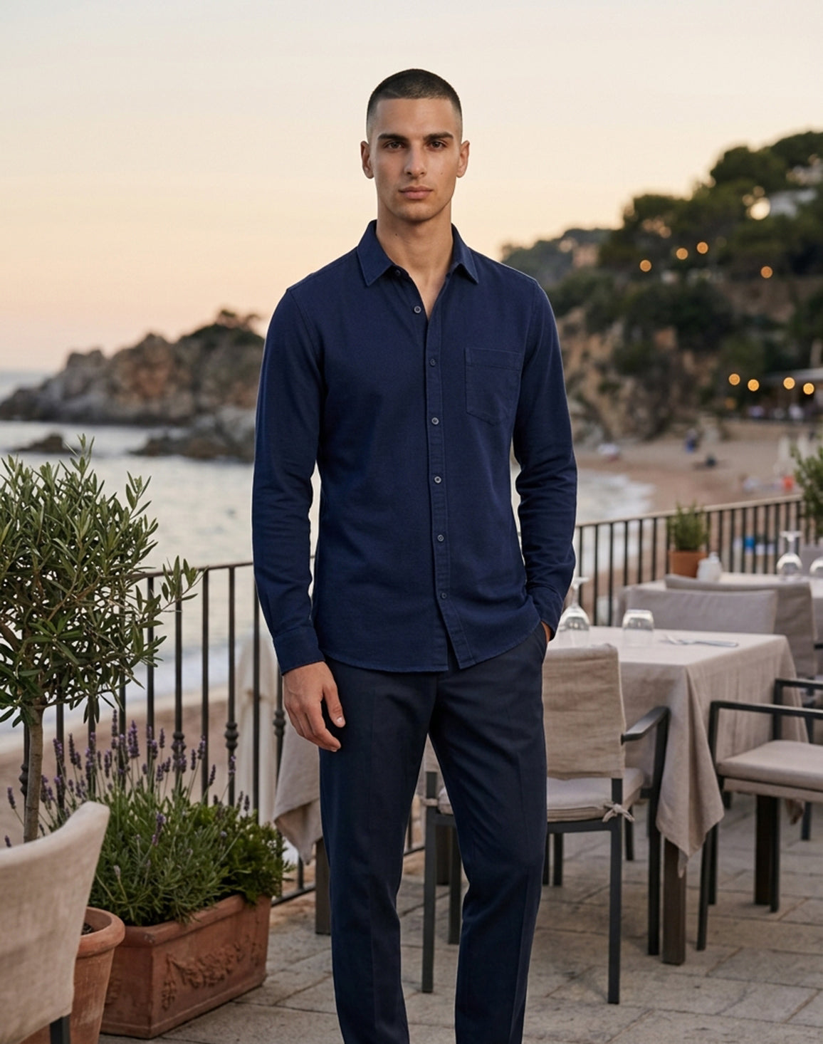 DEEDAT Long Sleeves Regular Fit Cutaway Collar Shirt - Denim Blue