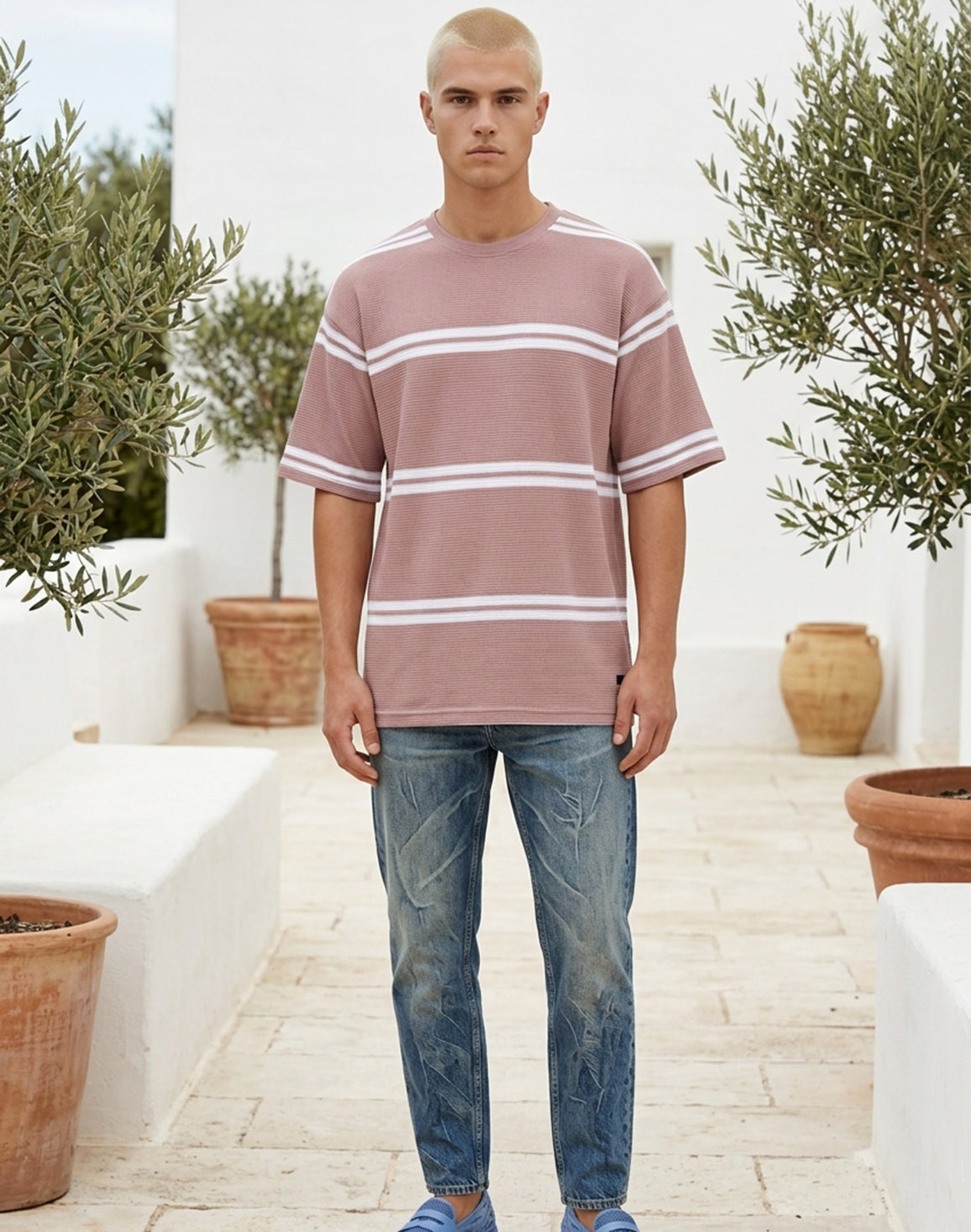 DEEDAT Maverick Oversized Stripe Tees - Pink