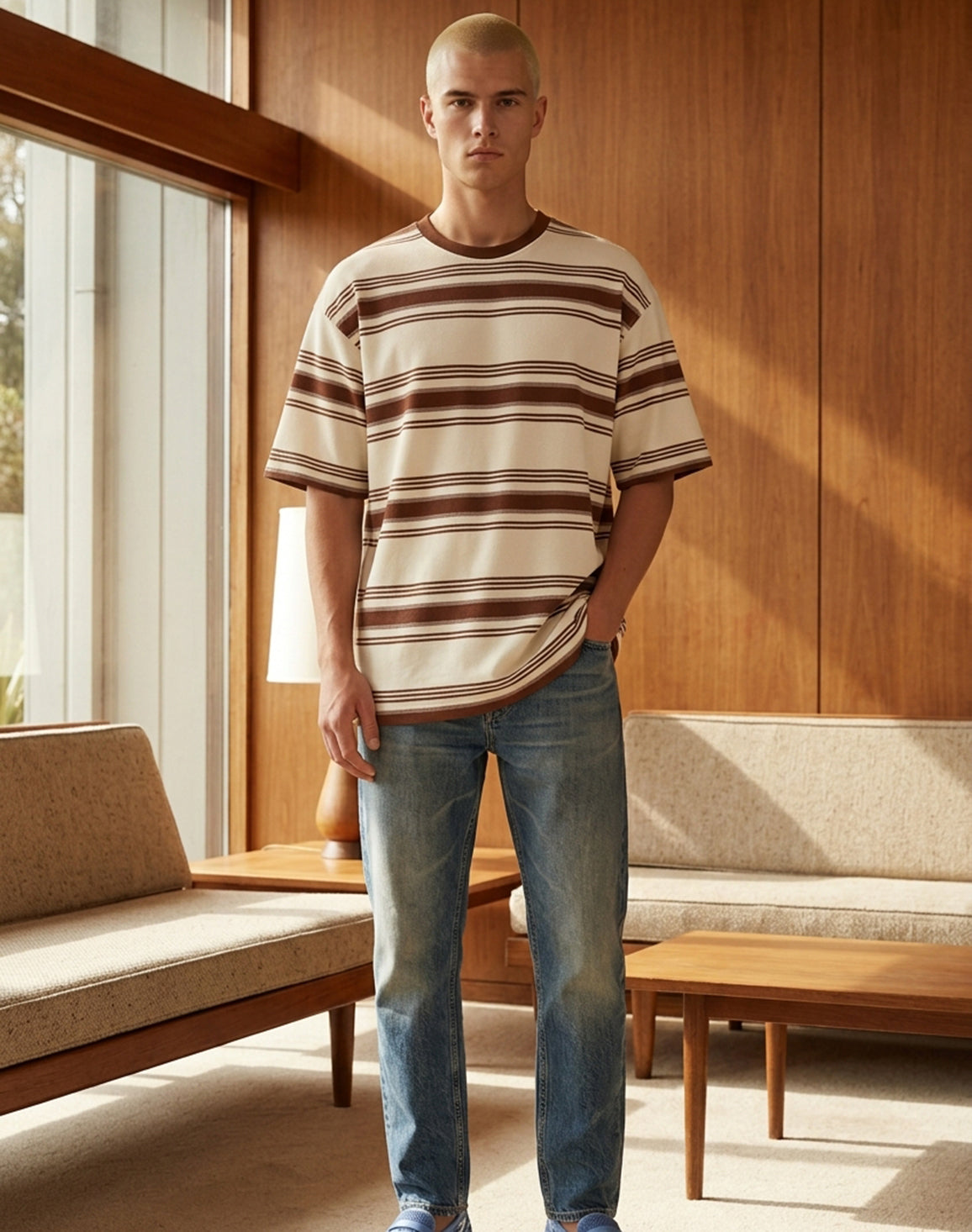 DEEDAT Maverick Oversized Stripe Tees - Brown