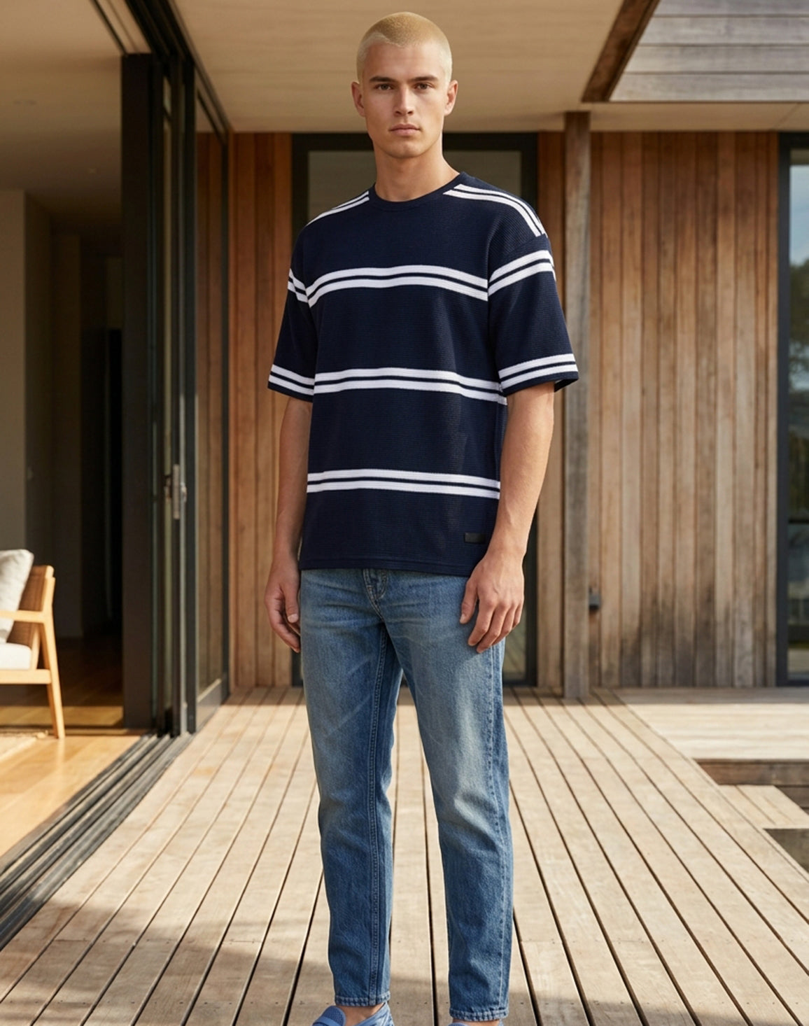 DEEDAT Maverick Oversized Stripe Tees - Navy