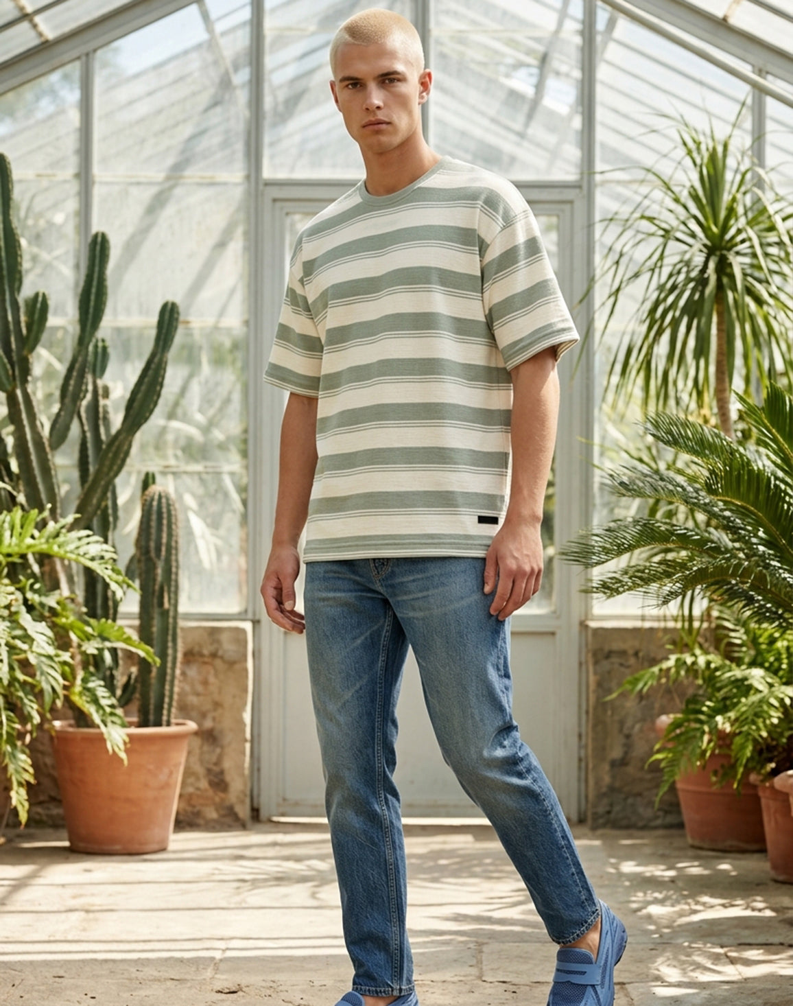 DEEDAT Maverick Oversized Stripe Tees - White/Green
