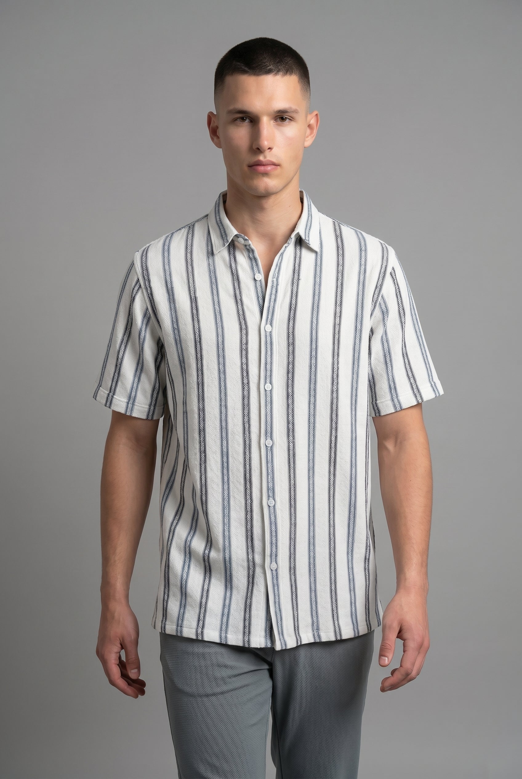 DEEDAT Regular Fit Short Sleeve cutaway collar shirt - Cream