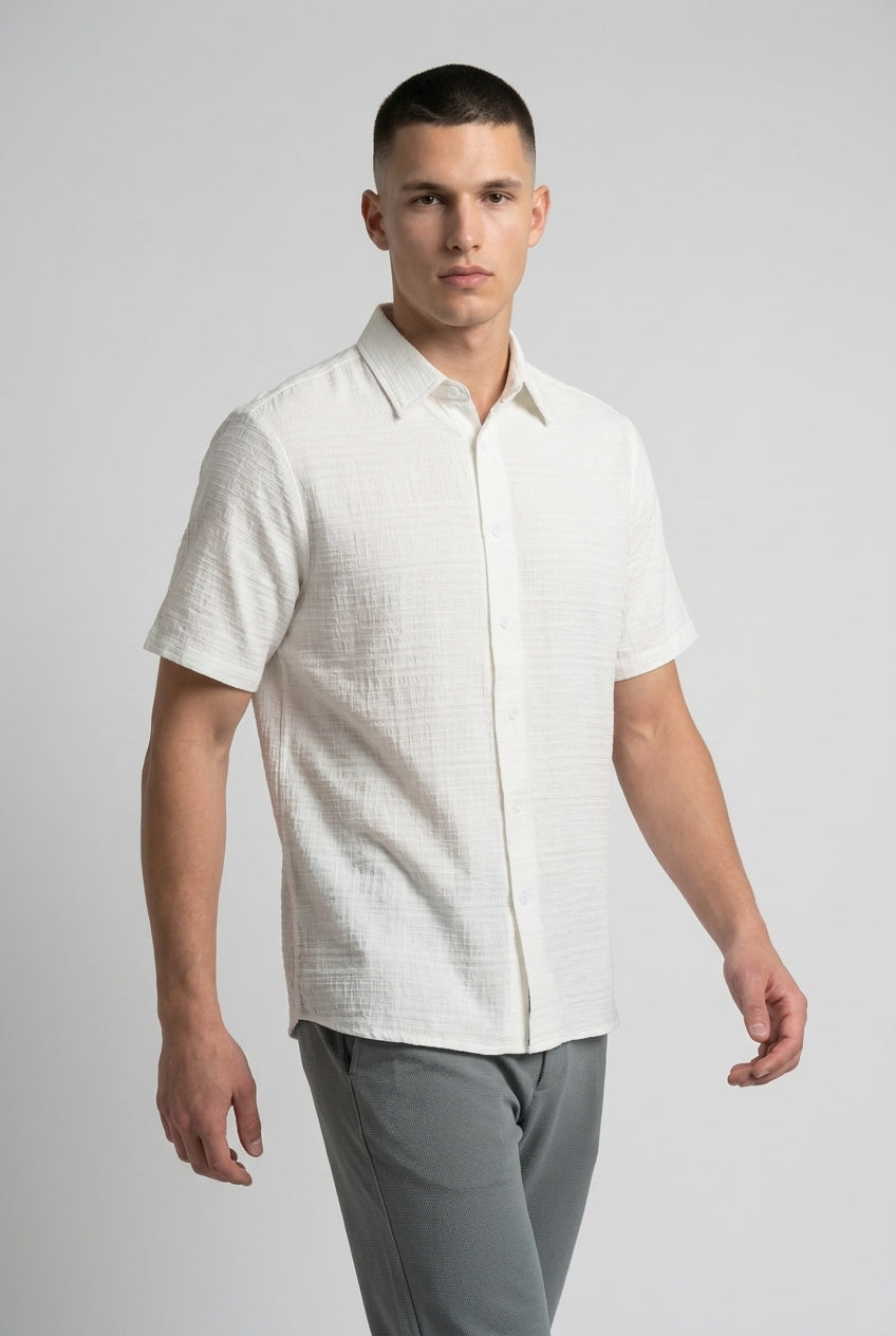 DEEDAT NATURE VERSE Regular Fit Short Sleeve Shirt - White