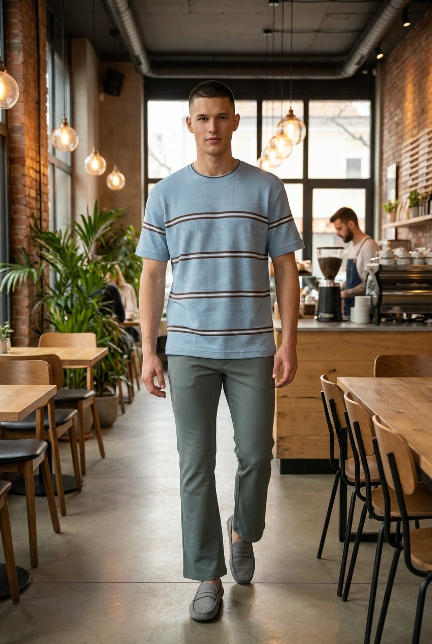 DEEDAT Slim Fit Crew Neck Tees- Blue