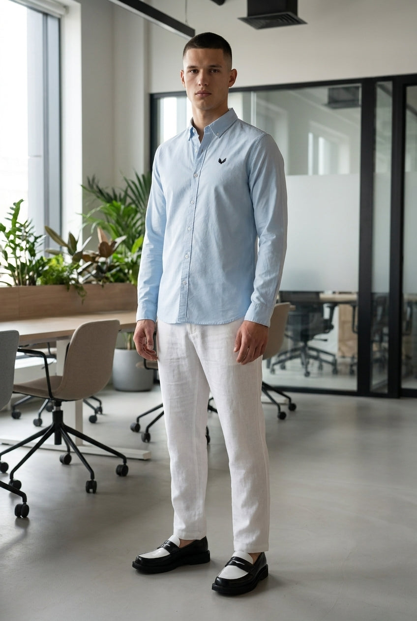 DEEDAT Long Sleeves Slim Fit Cutaway Collar Shirt -Light Blue
