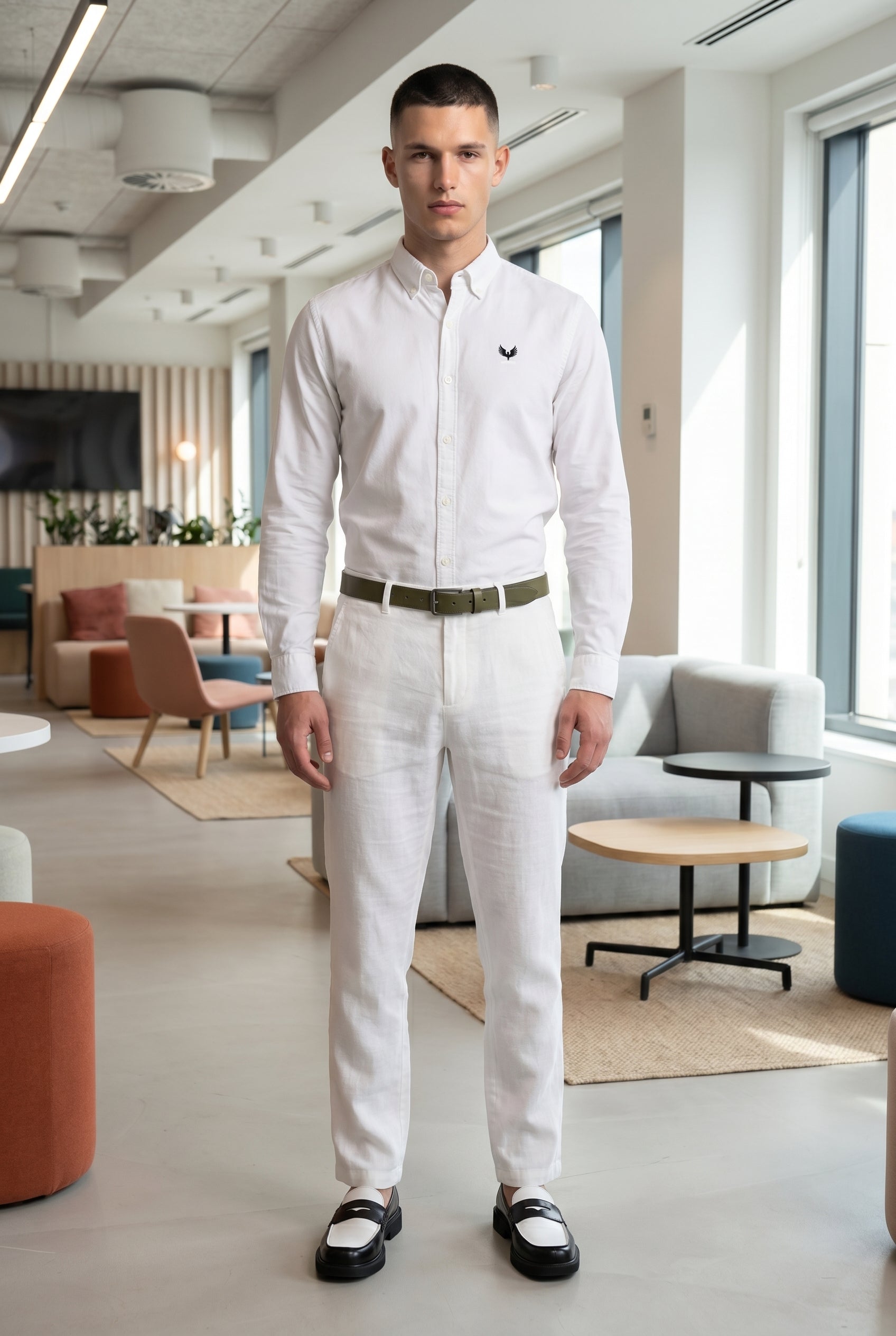 DEEDAT Long Sleeves Slim Fit Cutaway Collar Shirt -White