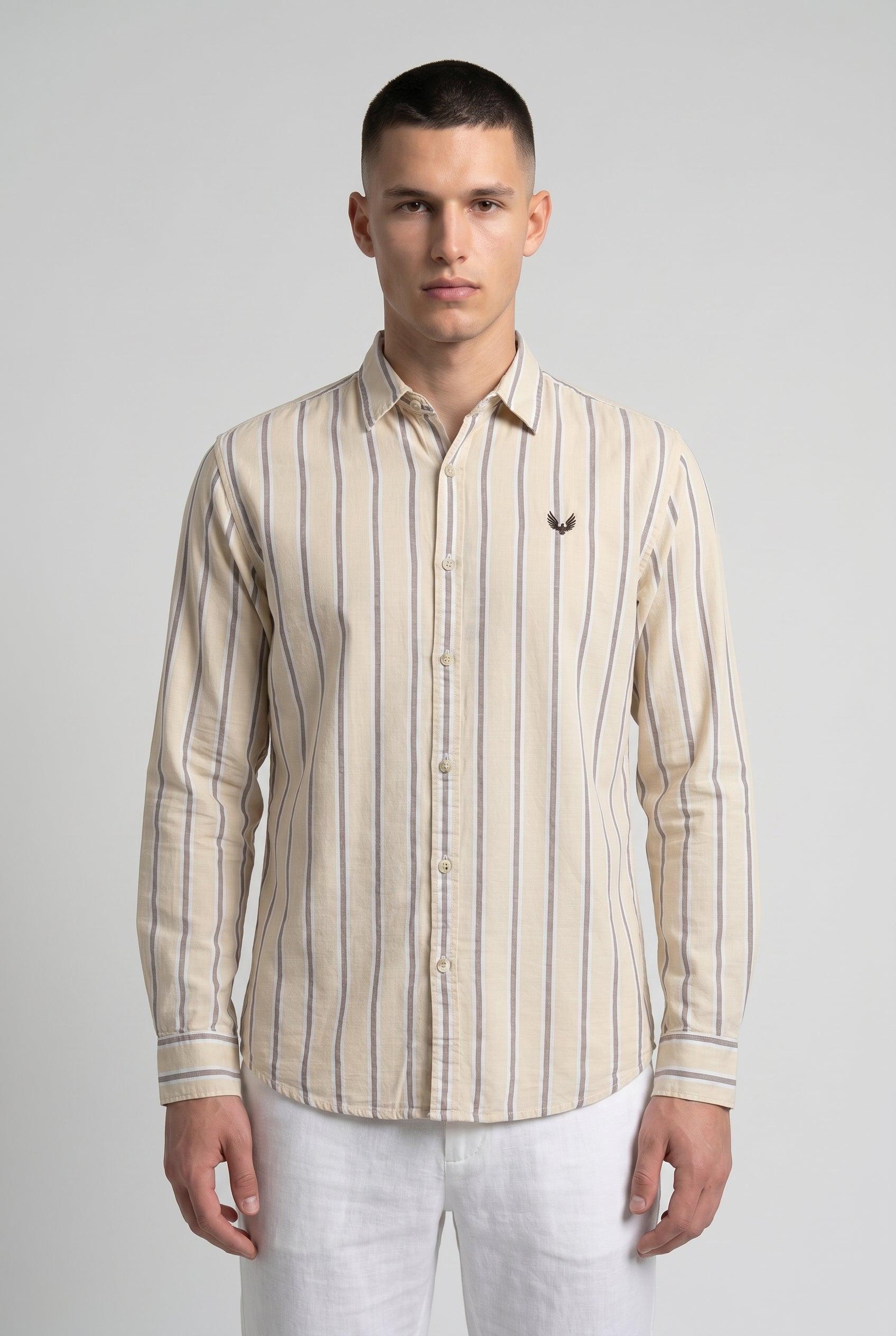 DEEDAT Striped Regular Fit Long Sleeves Cutaway Collar Shirt - Lemon Yellow