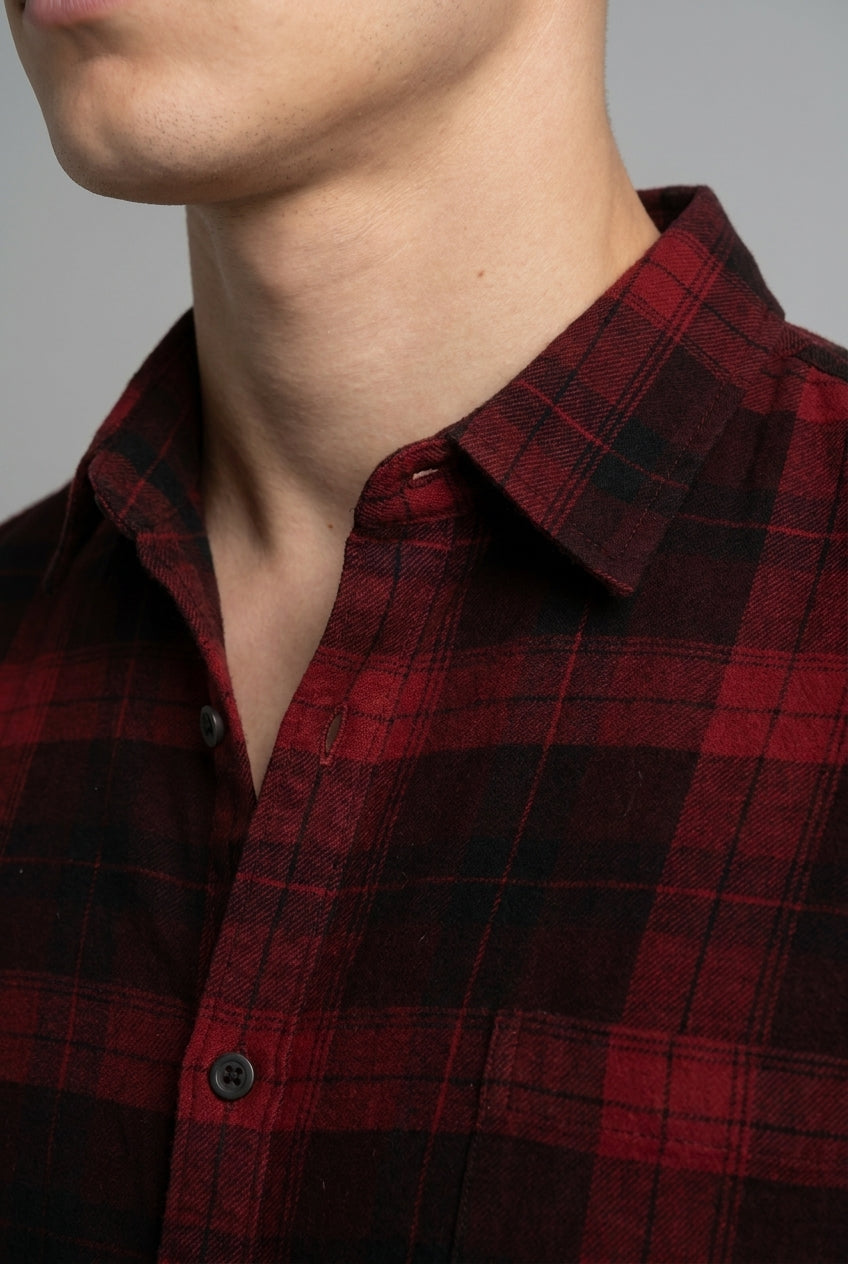 DEEDAT Check Long Sleeves Regular Fit Cutaway Collar Shirt - Red