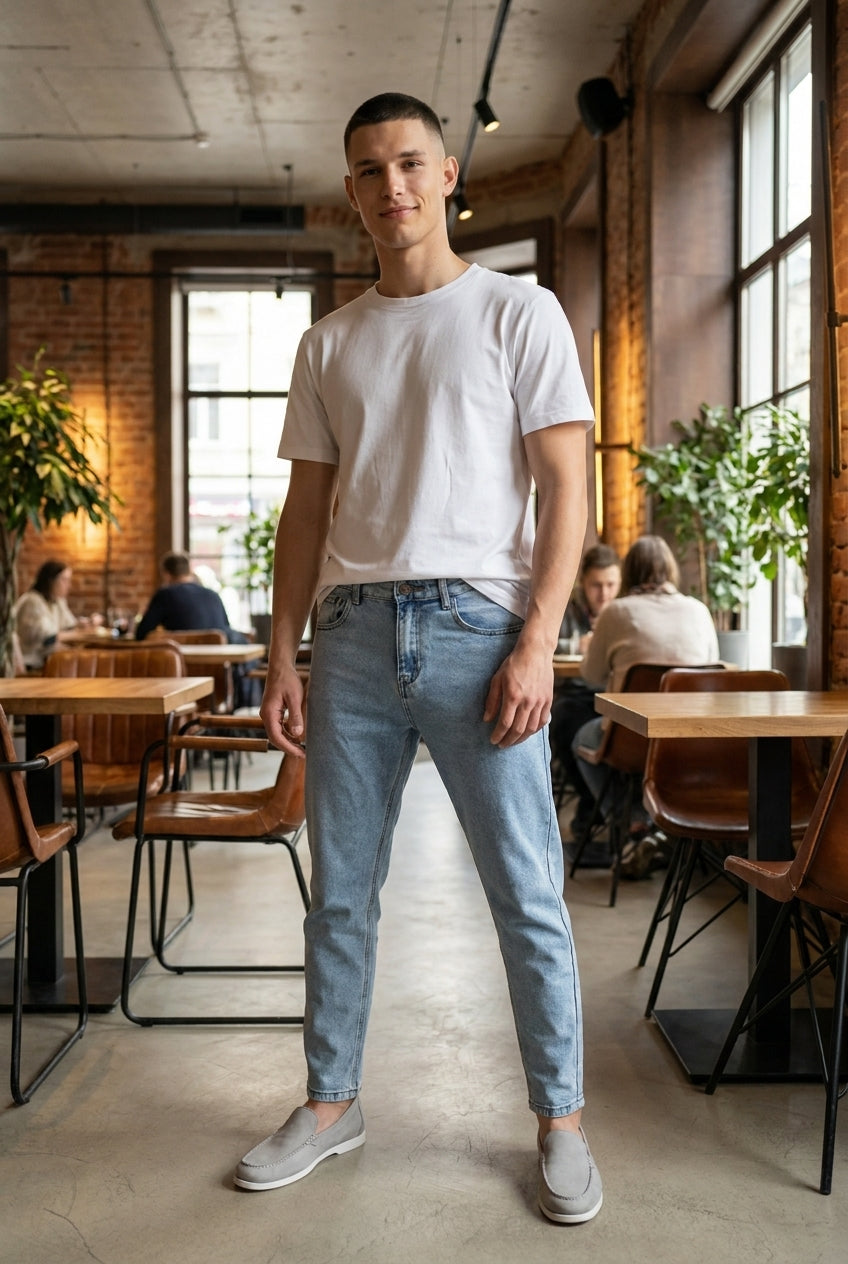 DEEDAT Loose Tapered Fit Jeans - Light Blue