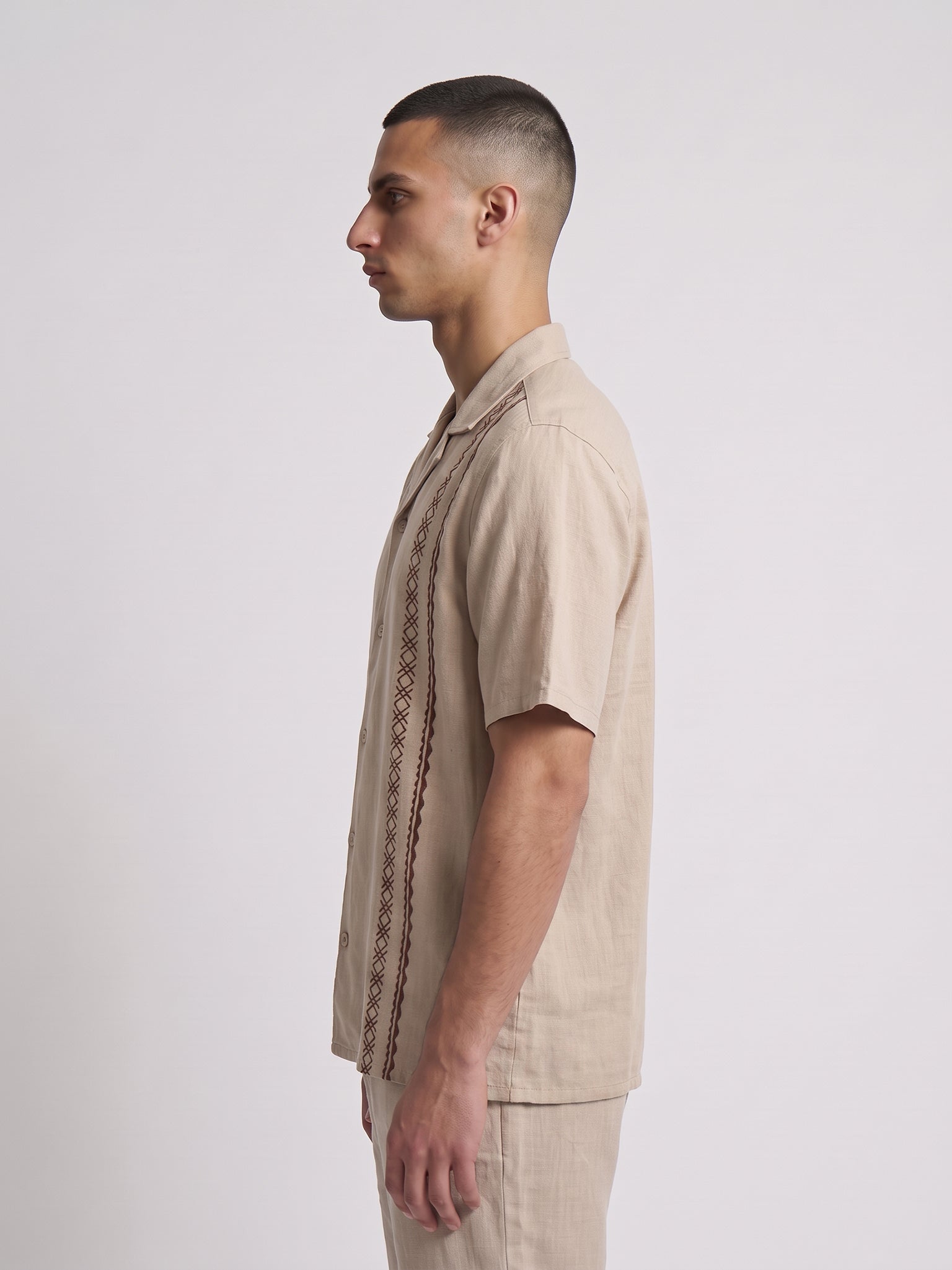 DEEDAT Regular Fit Cuban Collar Shirt - Beige