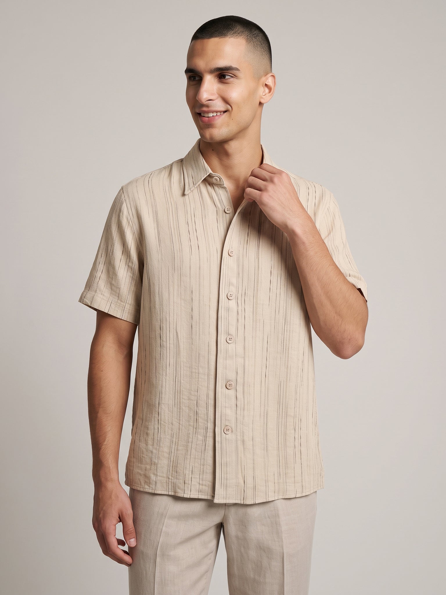 DEEDAT Regular Fit Casual Shirt - Khaki