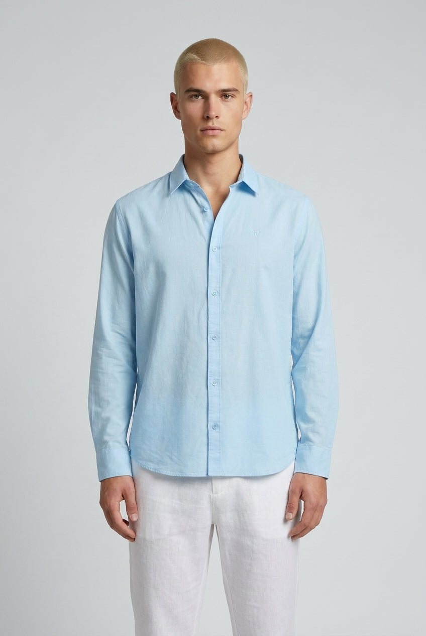 DEEDAT Linen Regular Fit Long Sleeves Cutaway Collar Shirt - Light Blue