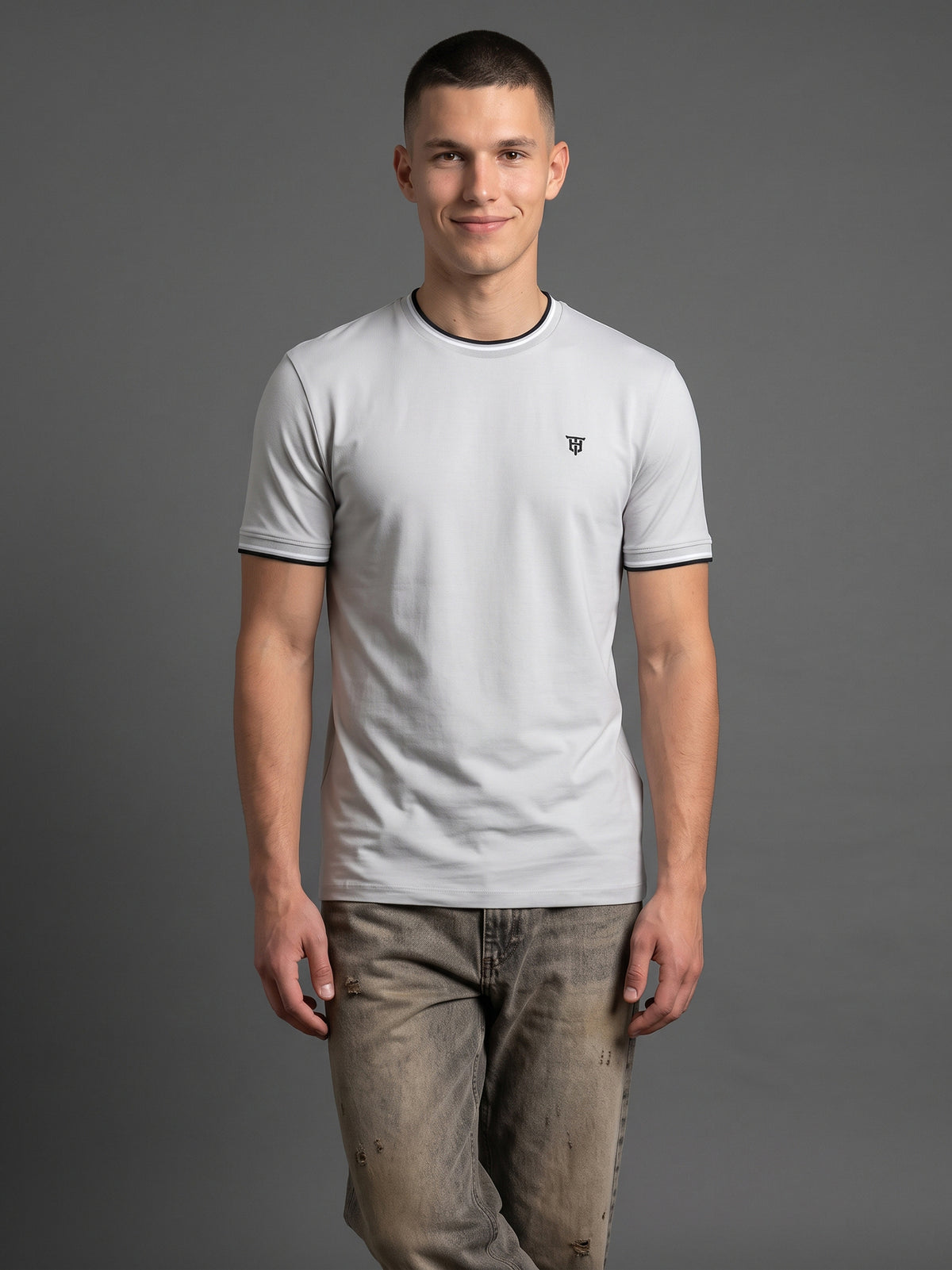 DEEDAT Short Sleeve Crew Neck Slim Fit Tees - Grey