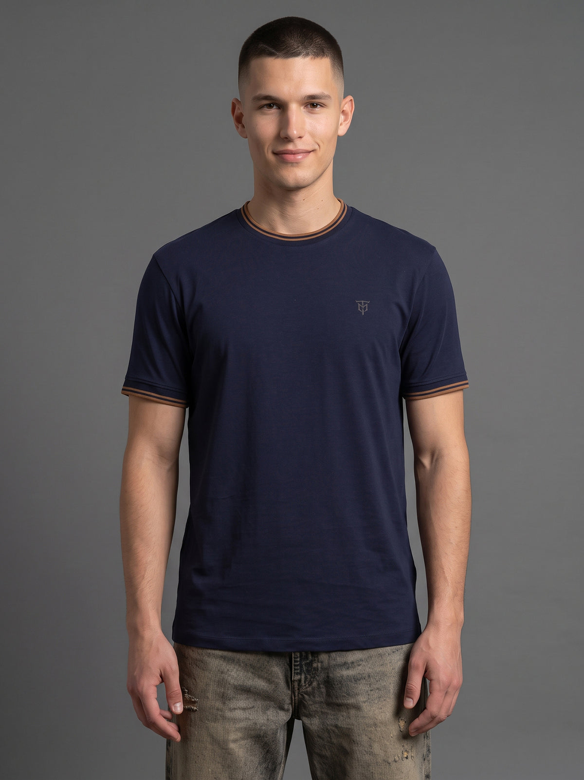 DEEDAT Short Sleeve Crew Neck Slim Fit Tees - Navy