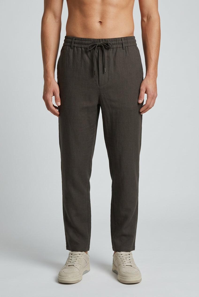 DEEDAT Linen Regular Fit Casual Pant - Coffee