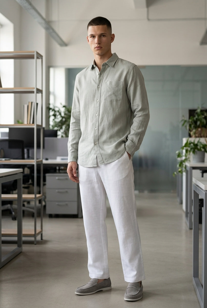 DEEDAT Regular Fit Casual Pant - White