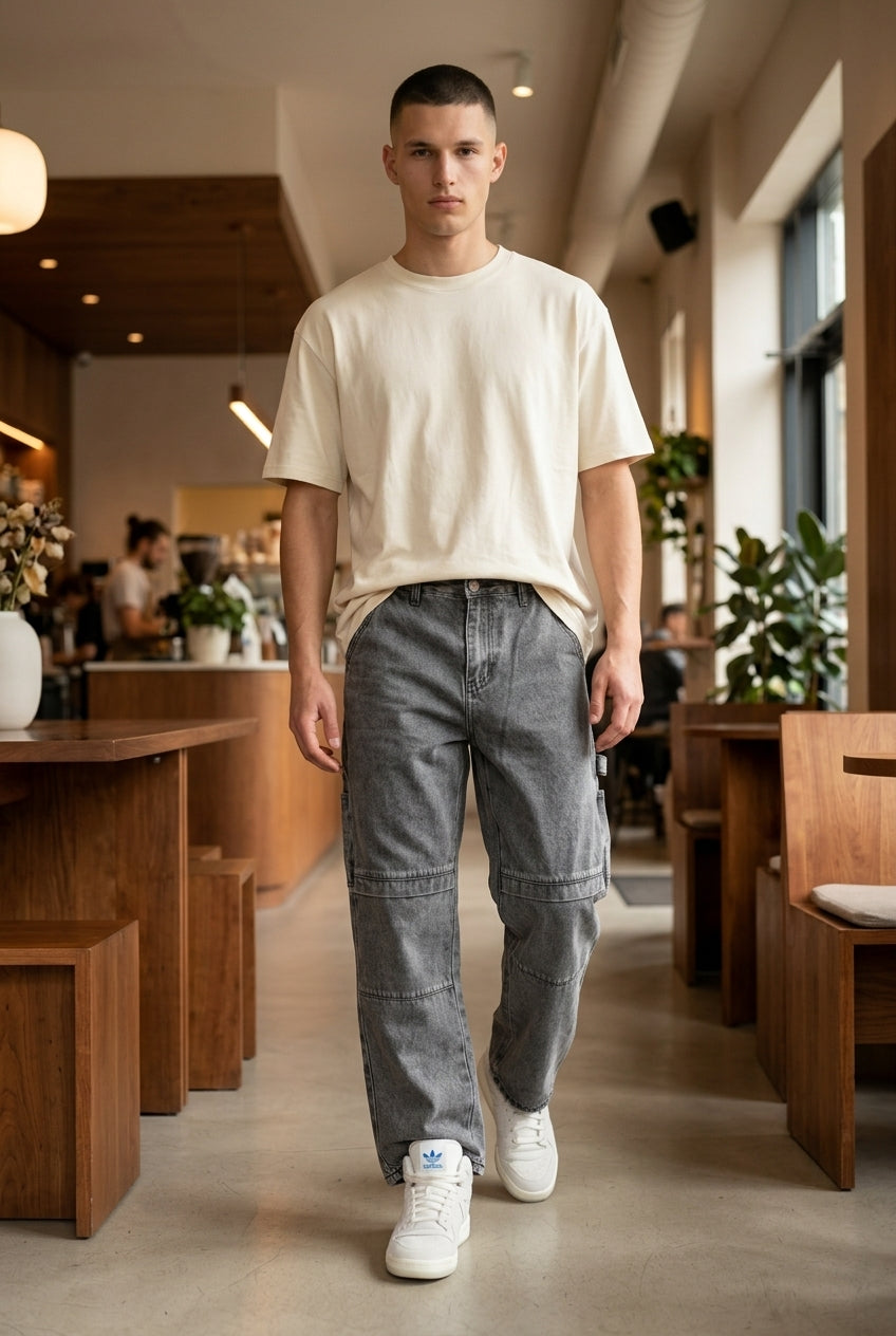 DEEDAT Loose Straight Fit Jeans - Gray