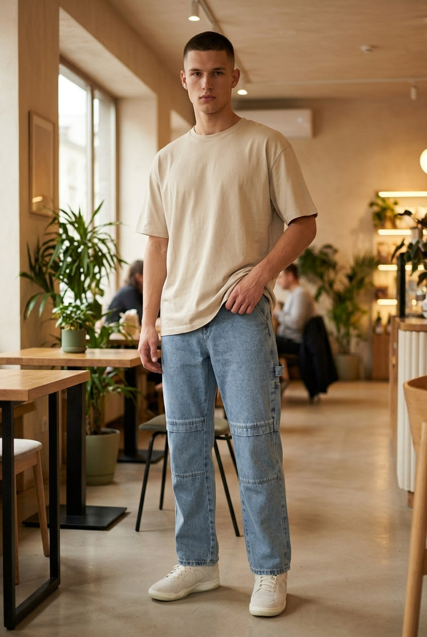 DEEDAT Loose Straight Fit Jeans - Light Blue