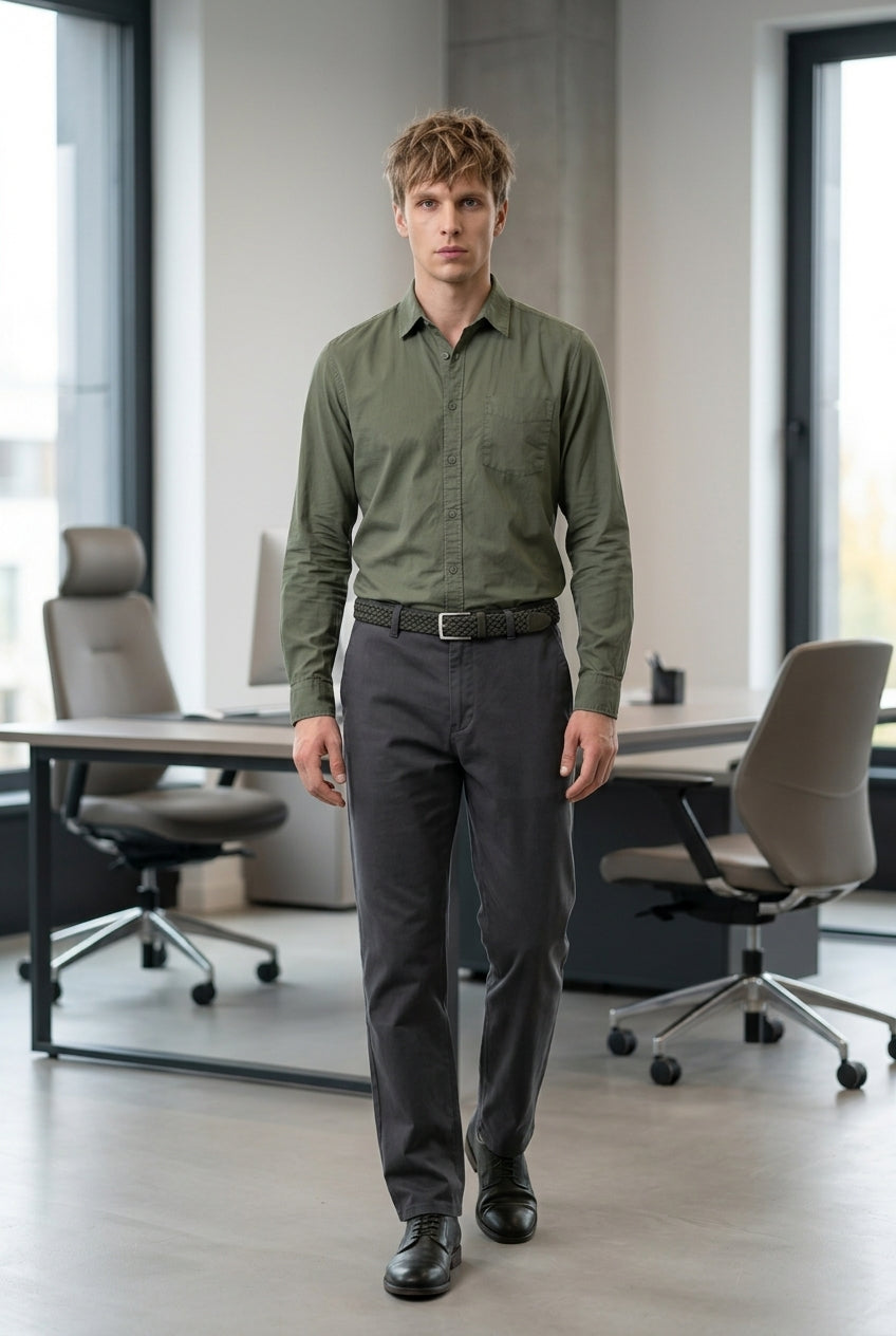 DEEDAT Slim Fit Long Sleeves Cutaway Collar Shirt - Green