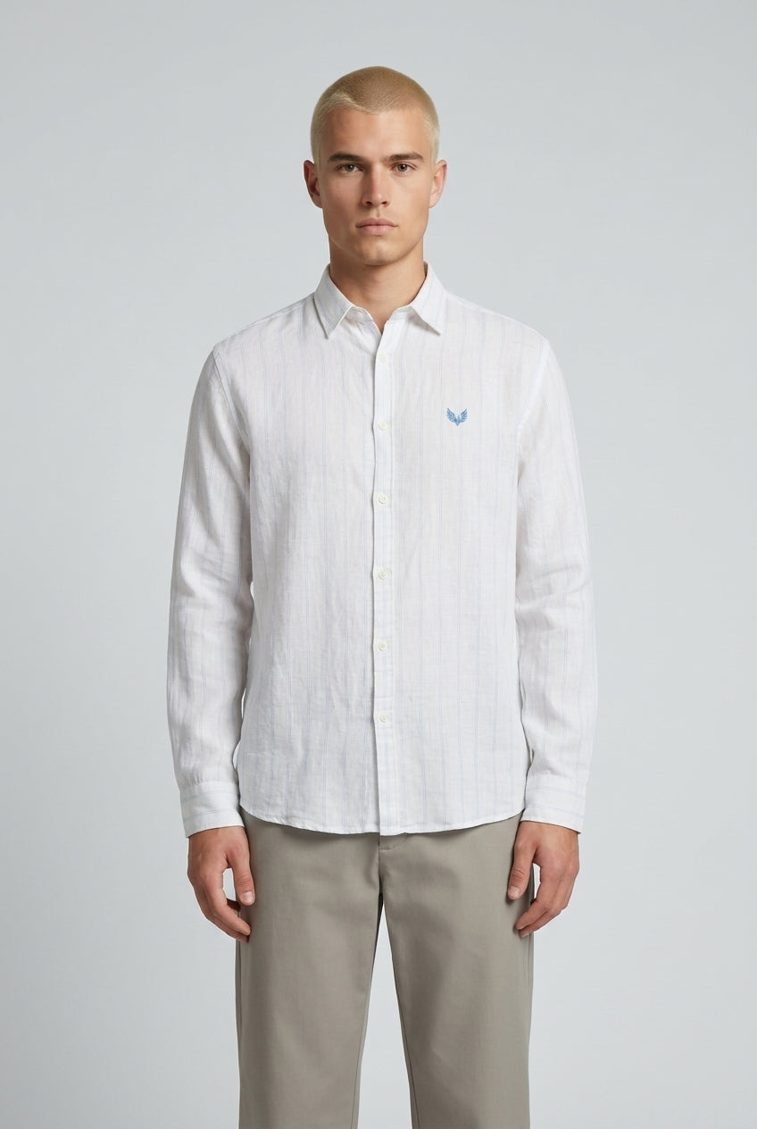 DEEDAT Linen Striped Regular Fit Casual Shirt - White